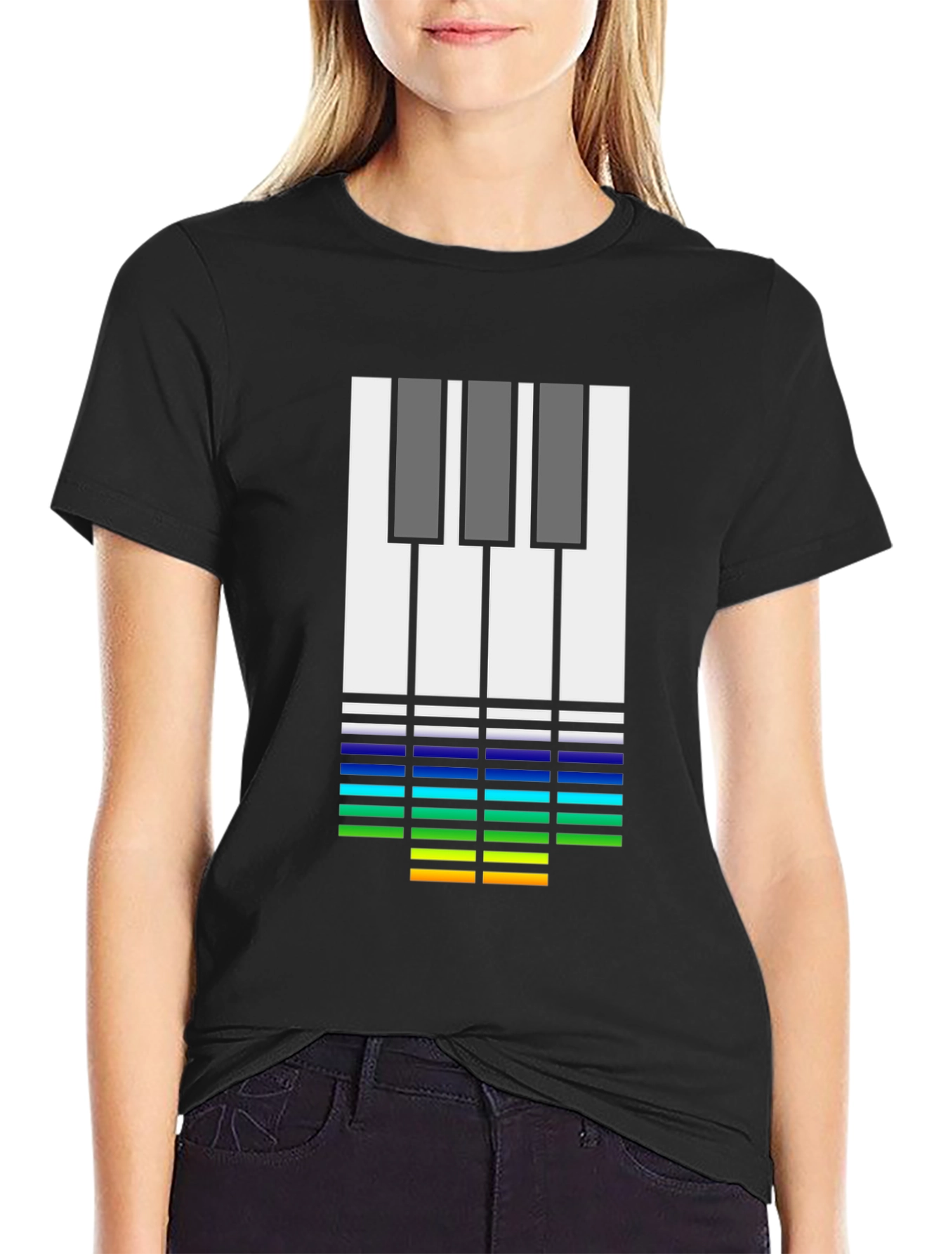 Music Lovers Tee: Piano Keys & Equalizer Black T-Shirt