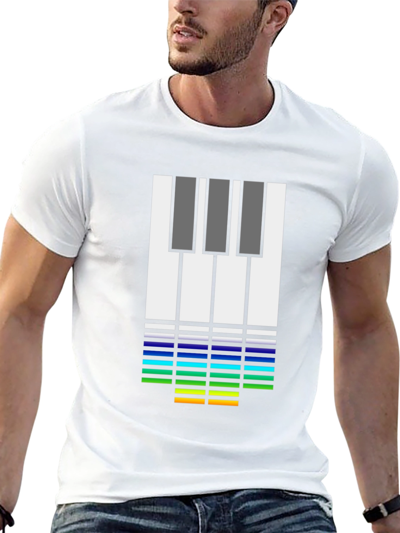 Music Lovers Tee: Piano Keys & Equalizer Black T-Shirt