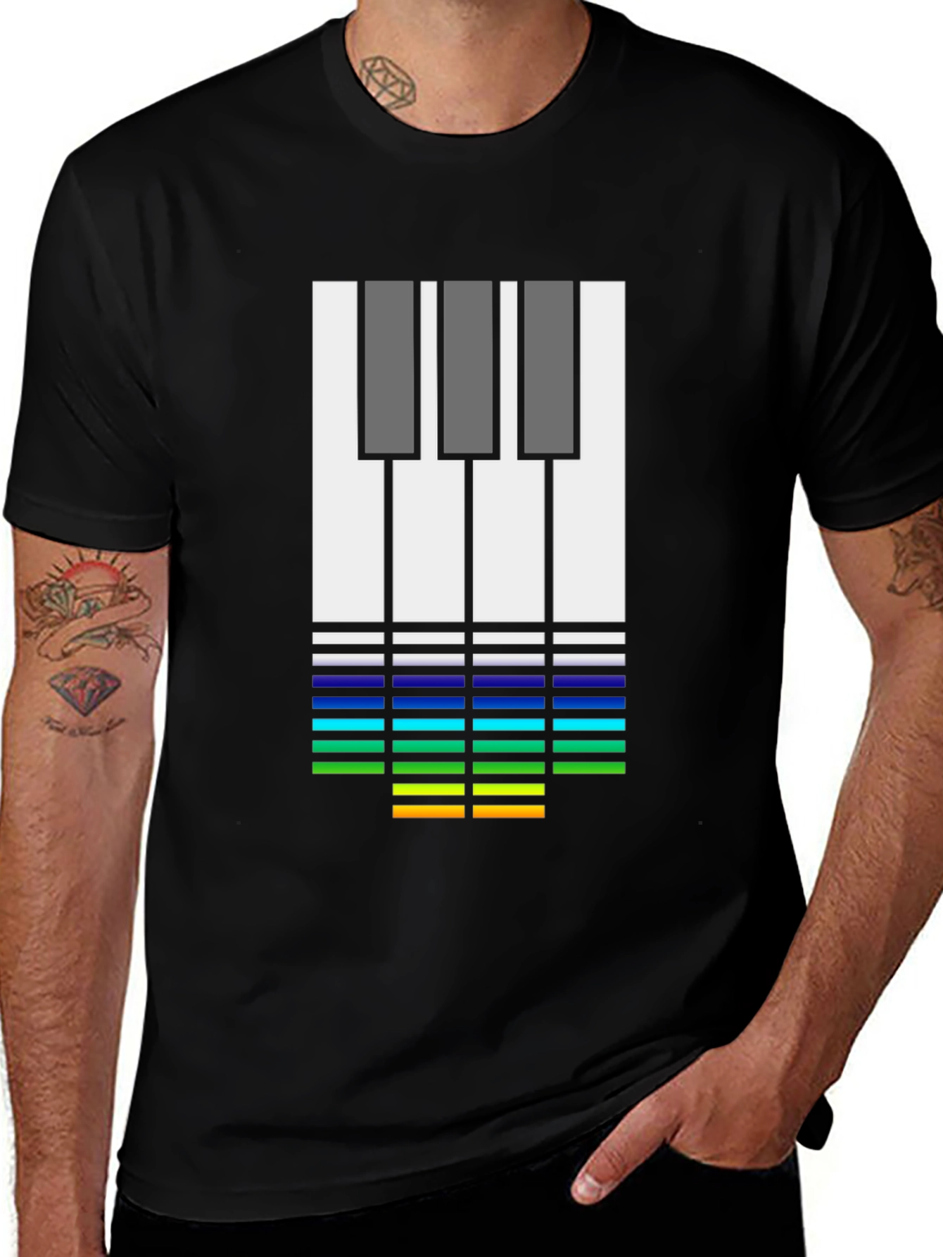 Music Lovers Tee: Piano Keys & Equalizer Black T-Shirt