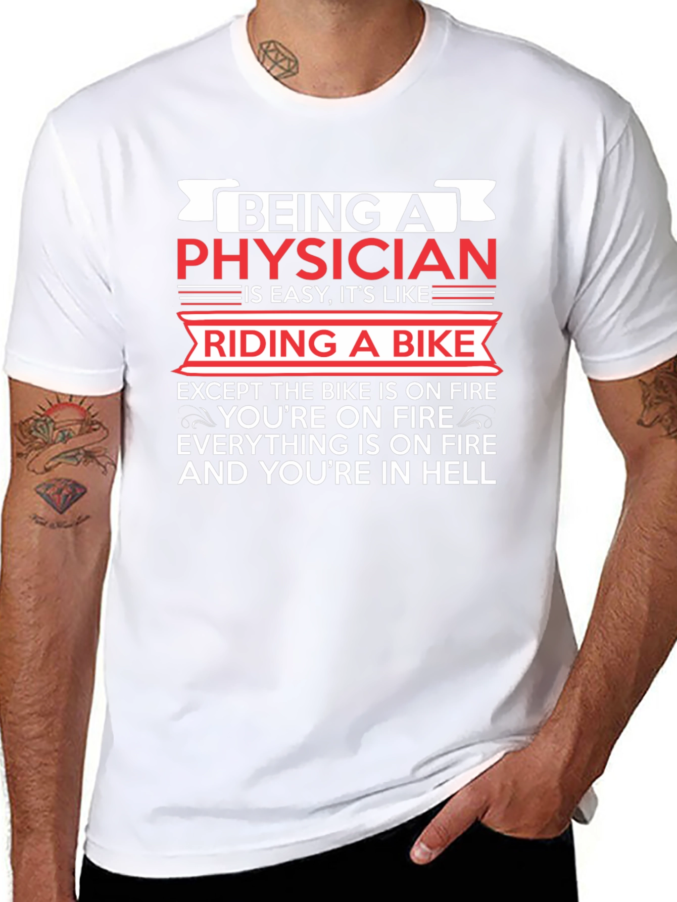 Physician Riding Bike On Fire Novelty T-Shirt