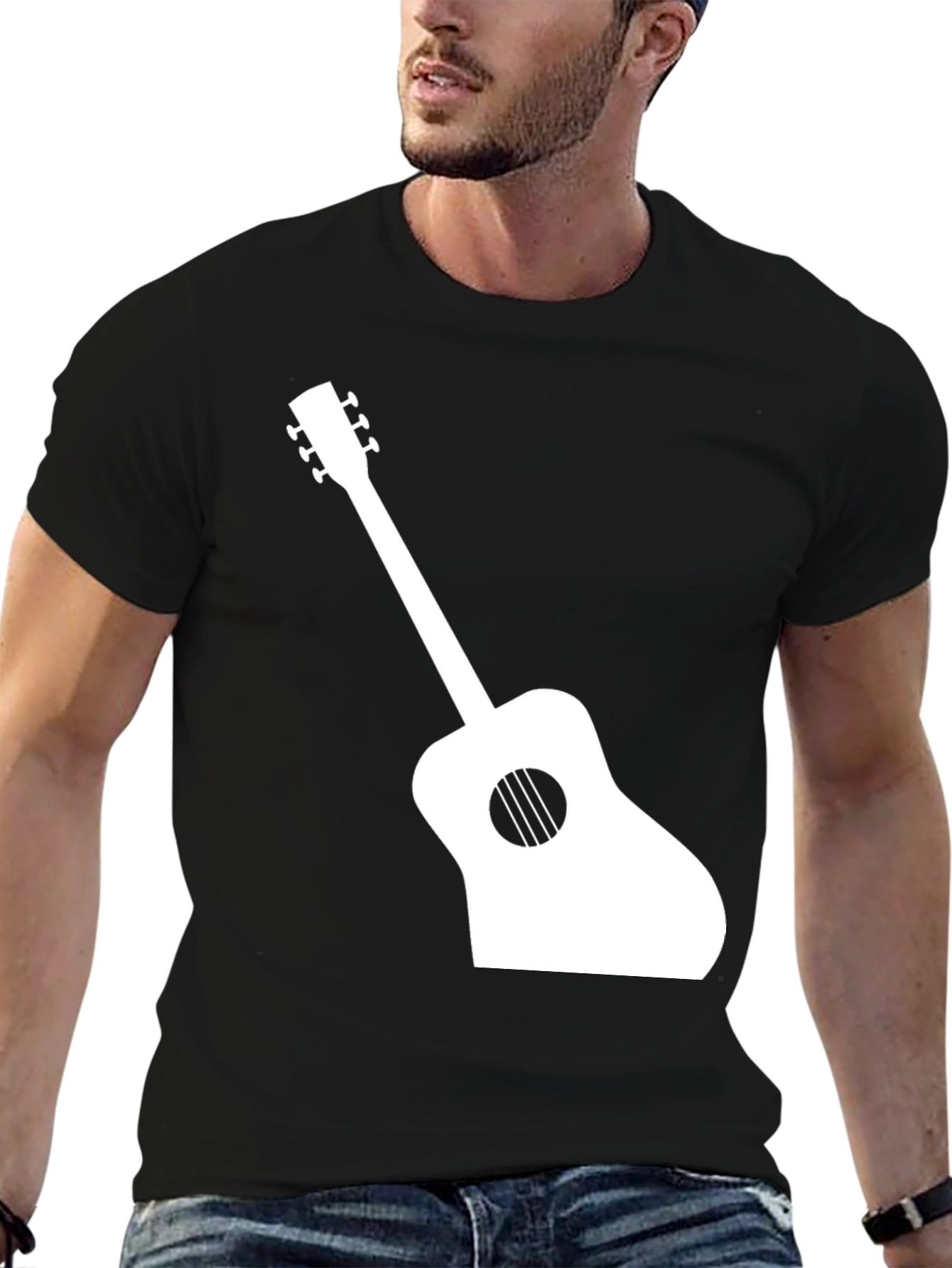 Acoustic Guitar Graphic T-Shirt - Black