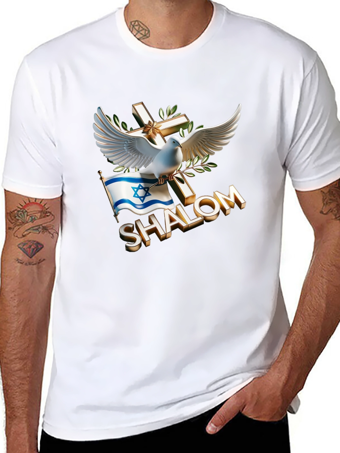 Shalom Dove Cross Israel Flag T-Shirt
