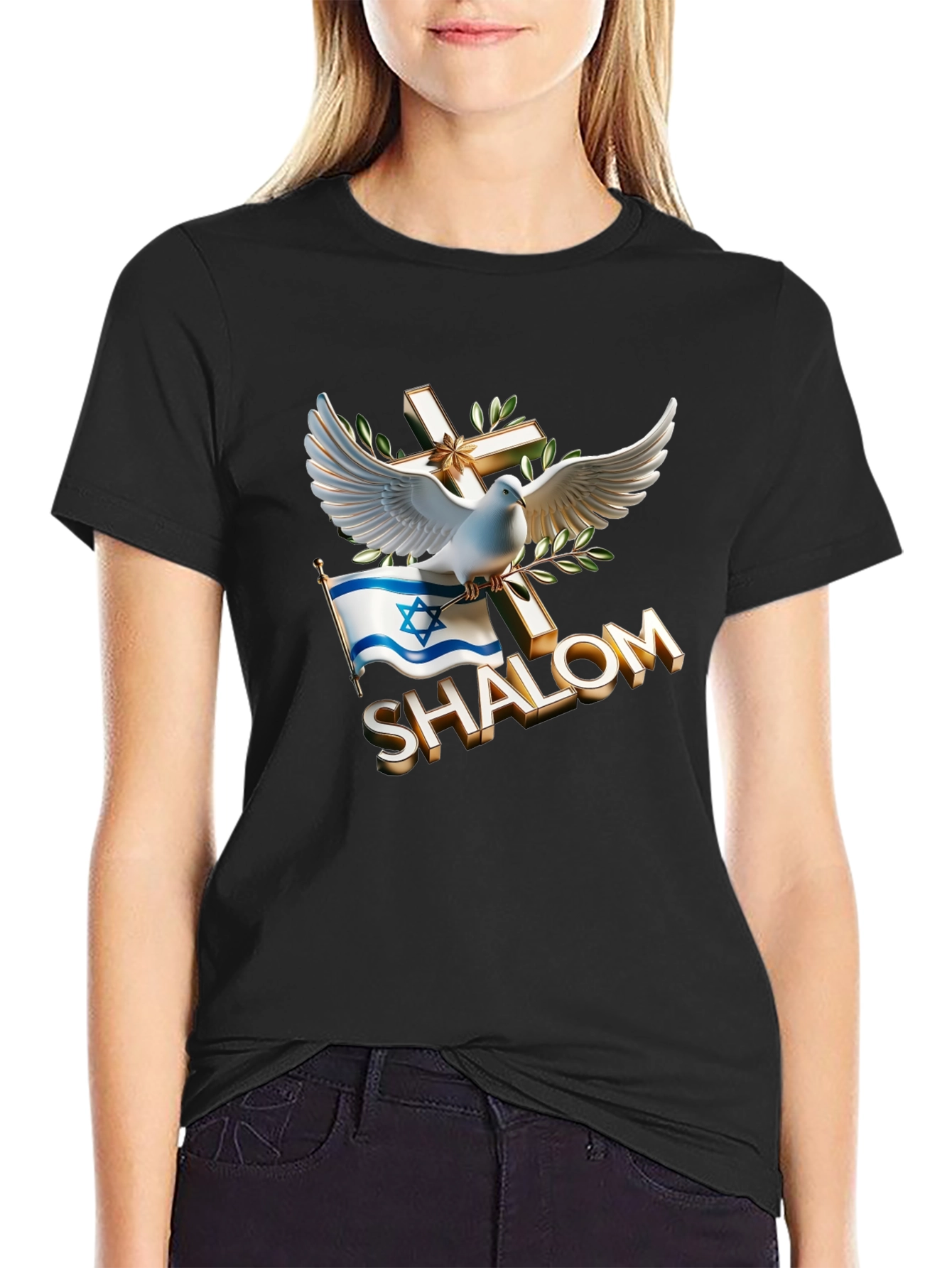 Shalom Dove Cross Israel Flag T-Shirt