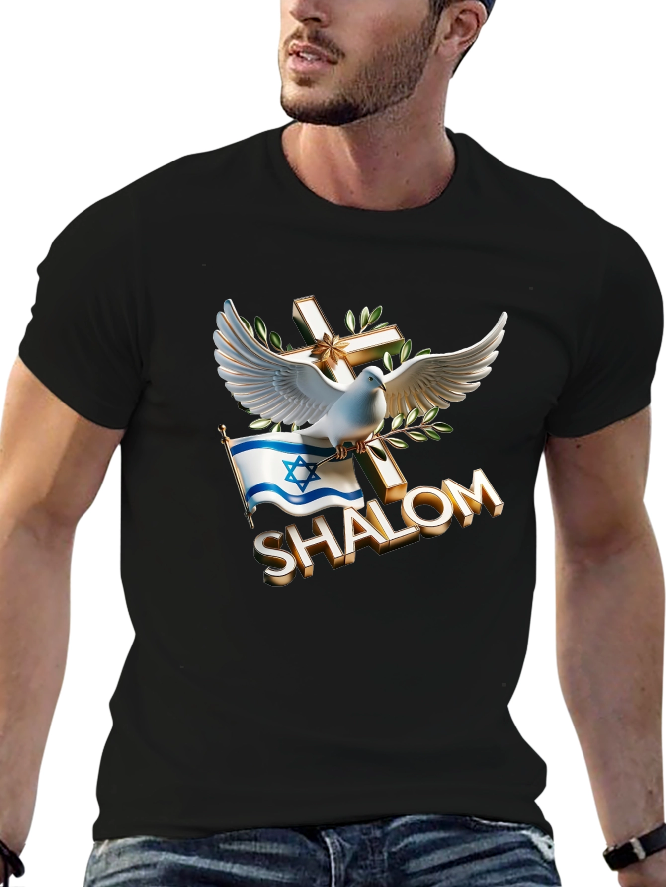 Shalom Dove Cross Israel Flag T-Shirt