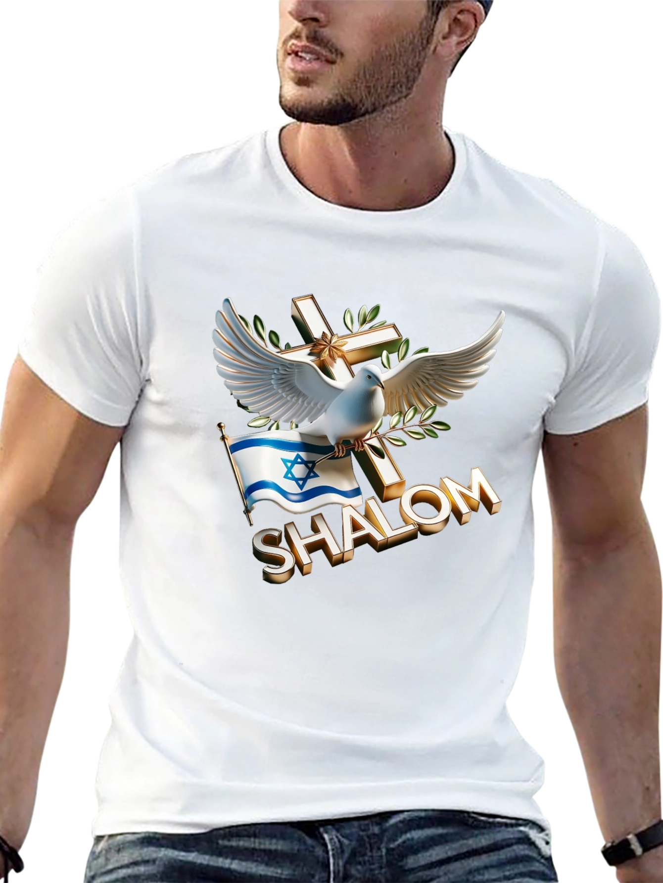 Shalom Dove Cross Israel Flag T-Shirt