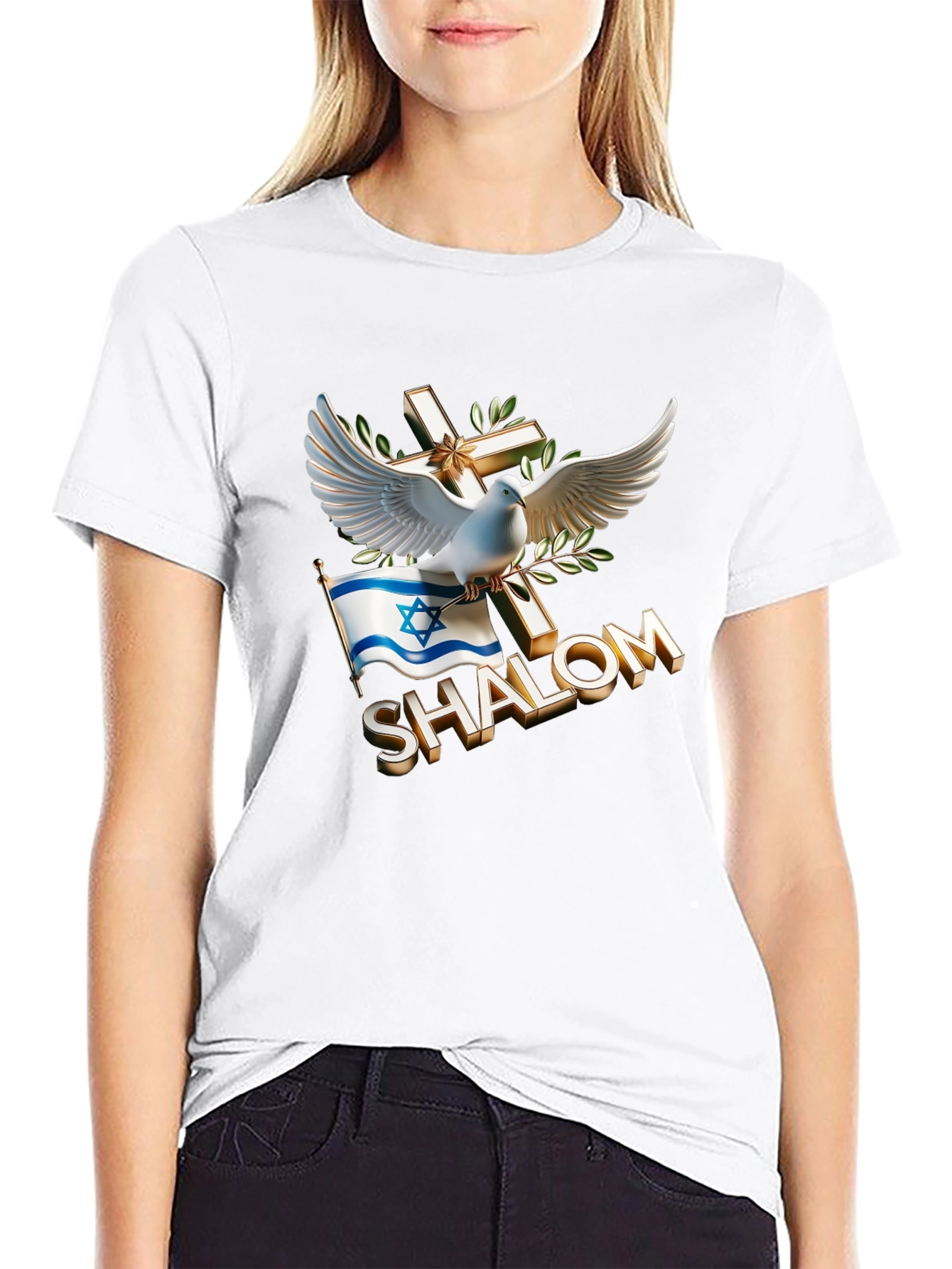 Shalom Dove Cross Israel Flag T-Shirt