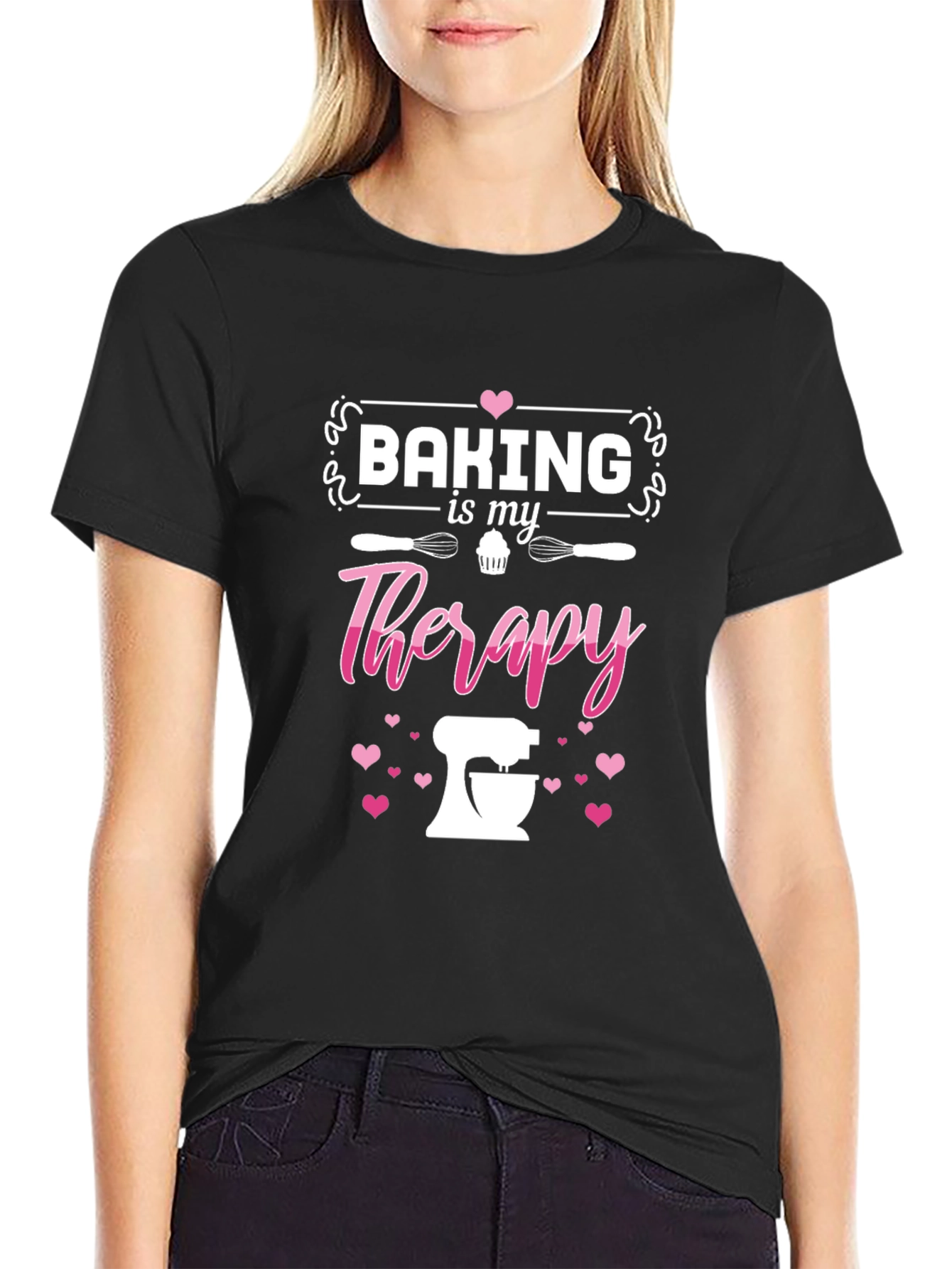 Baking is My Therapy Graphic Tee - Black