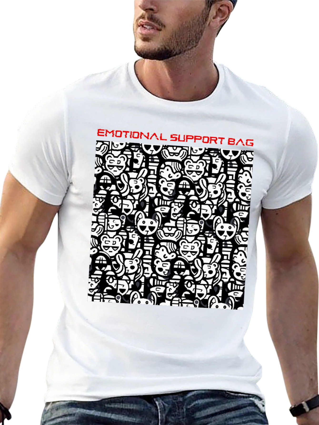 Emotional Support Black Cotton Graphic T-Shirt