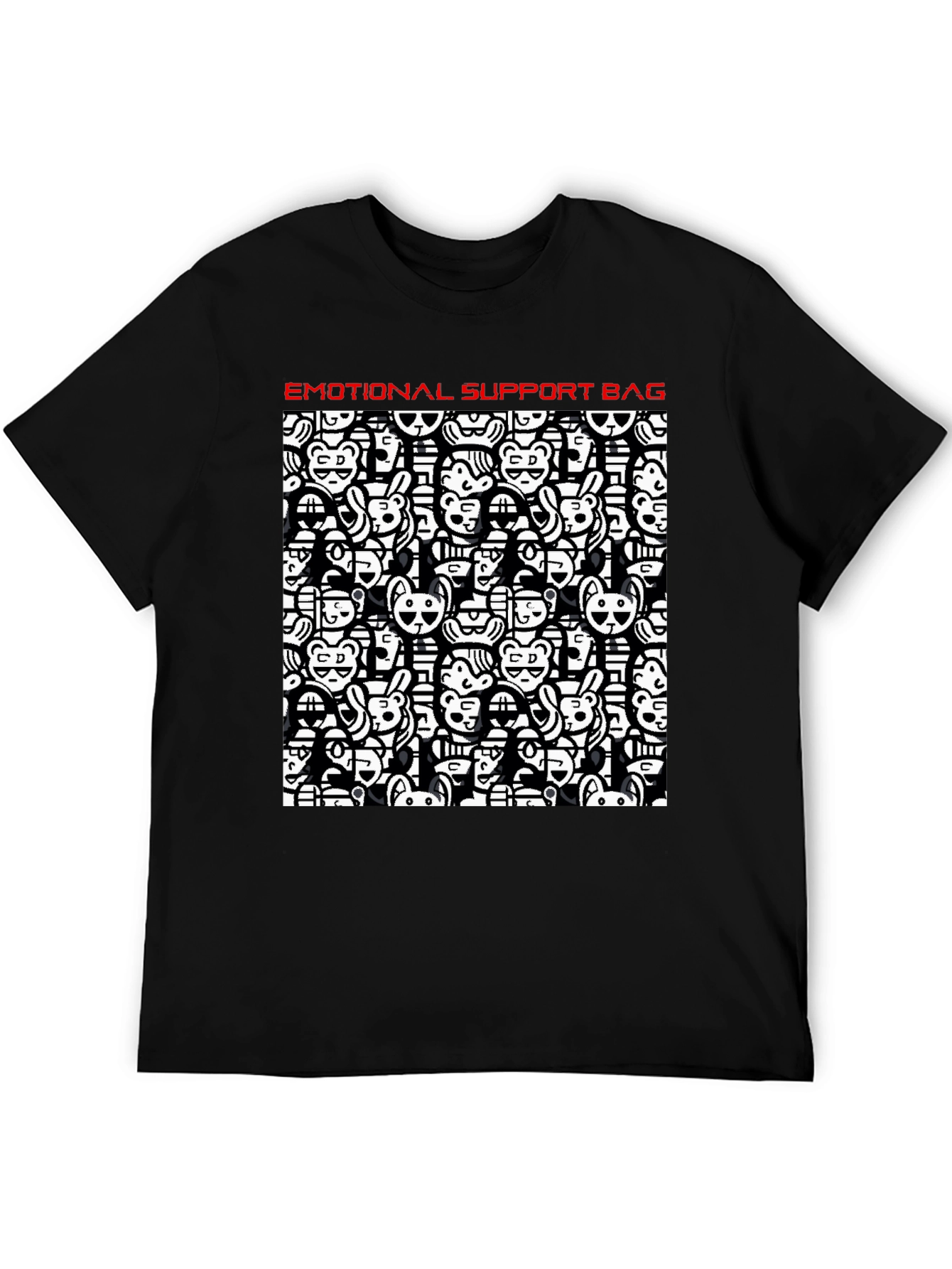 Emotional Support Black Cotton Graphic T-Shirt