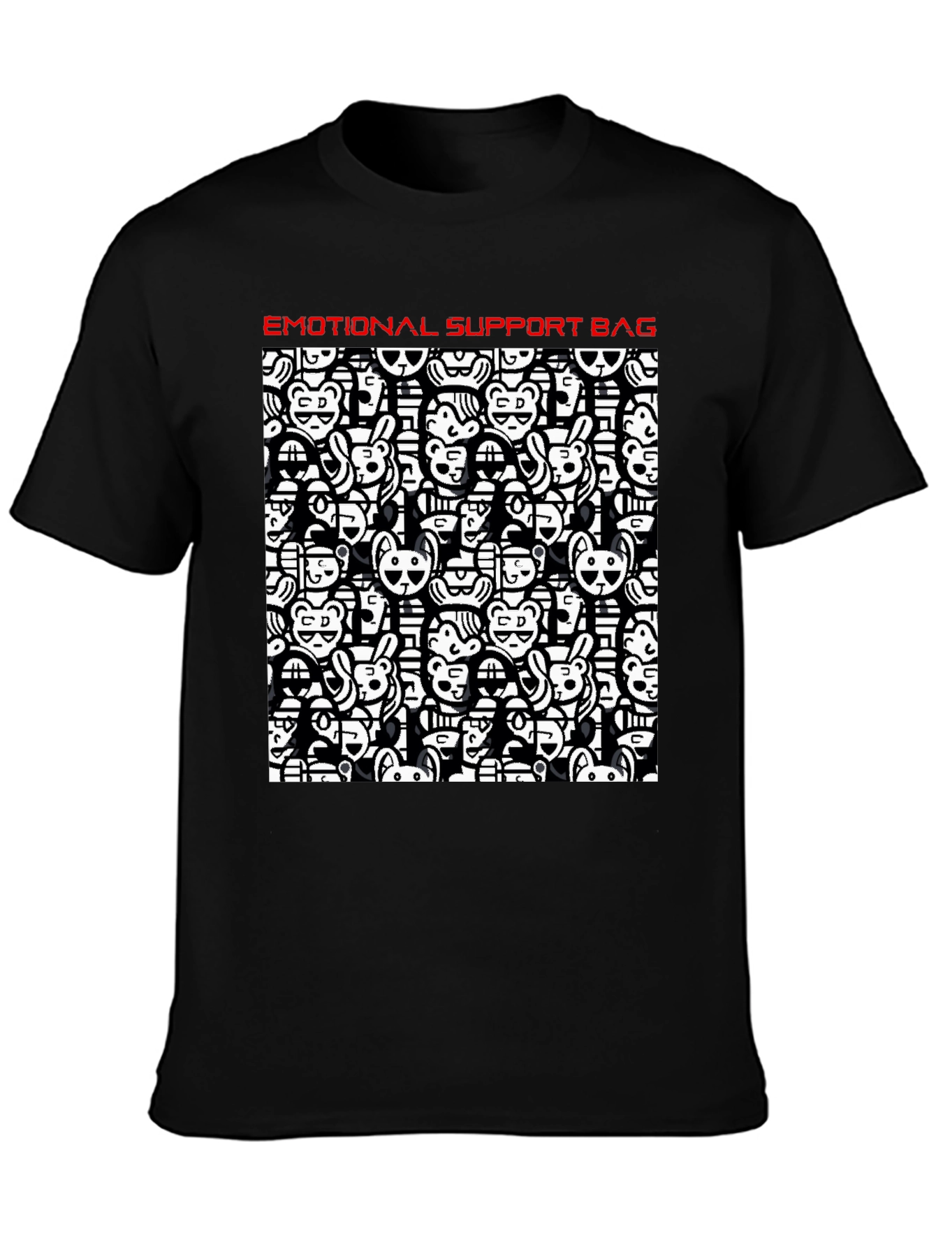 Emotional Support Black Cotton Graphic T-Shirt