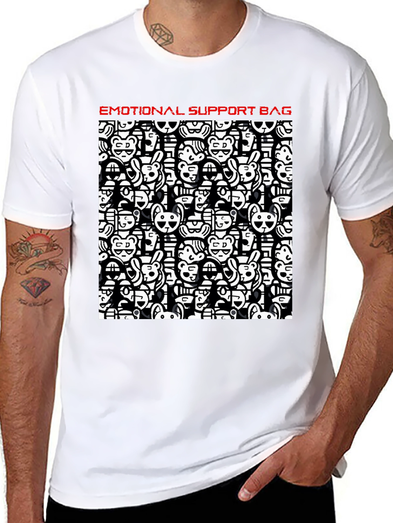 Emotional Support Black Cotton Graphic T-Shirt