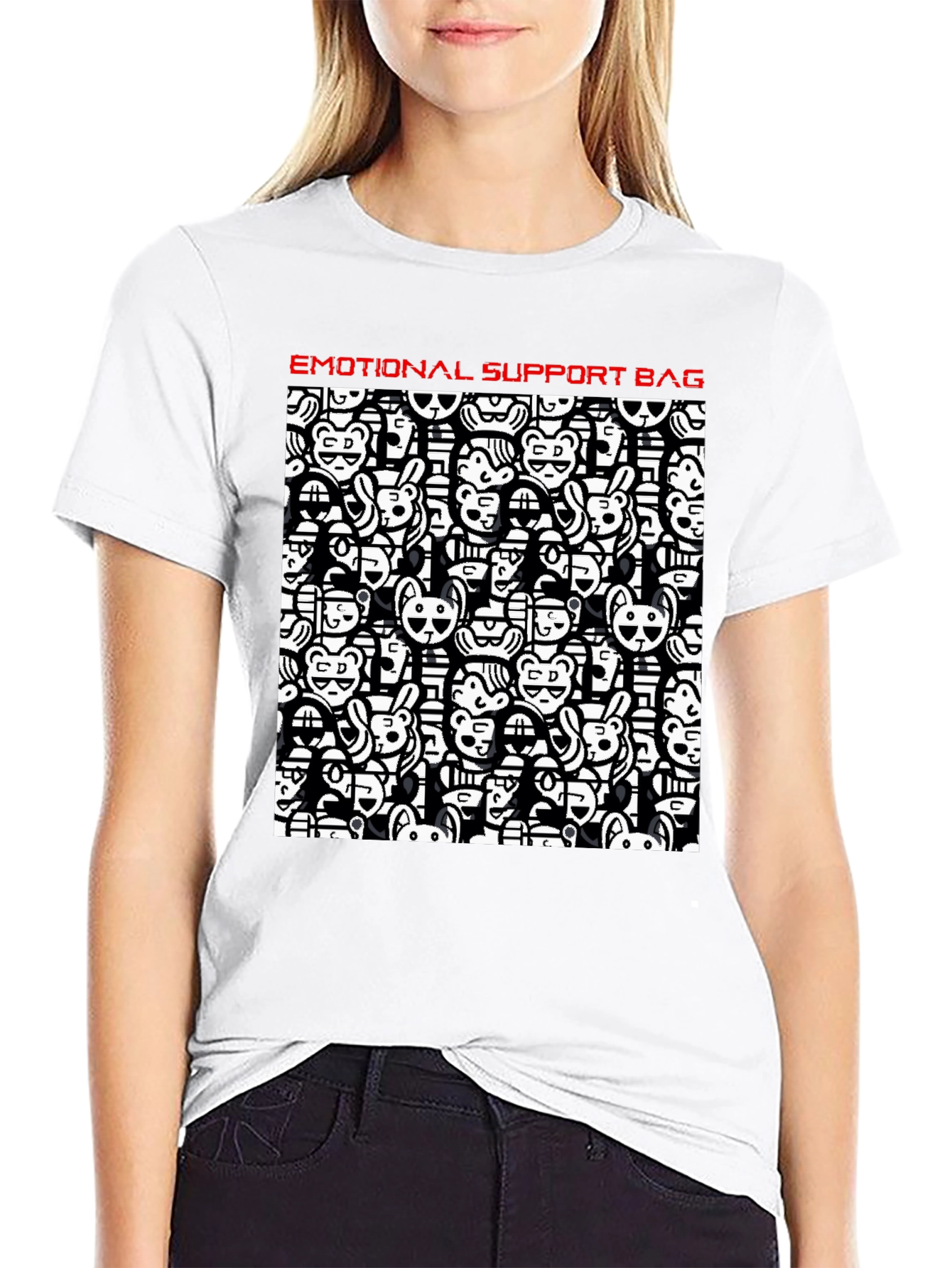 Emotional Support Black Cotton Graphic T-Shirt