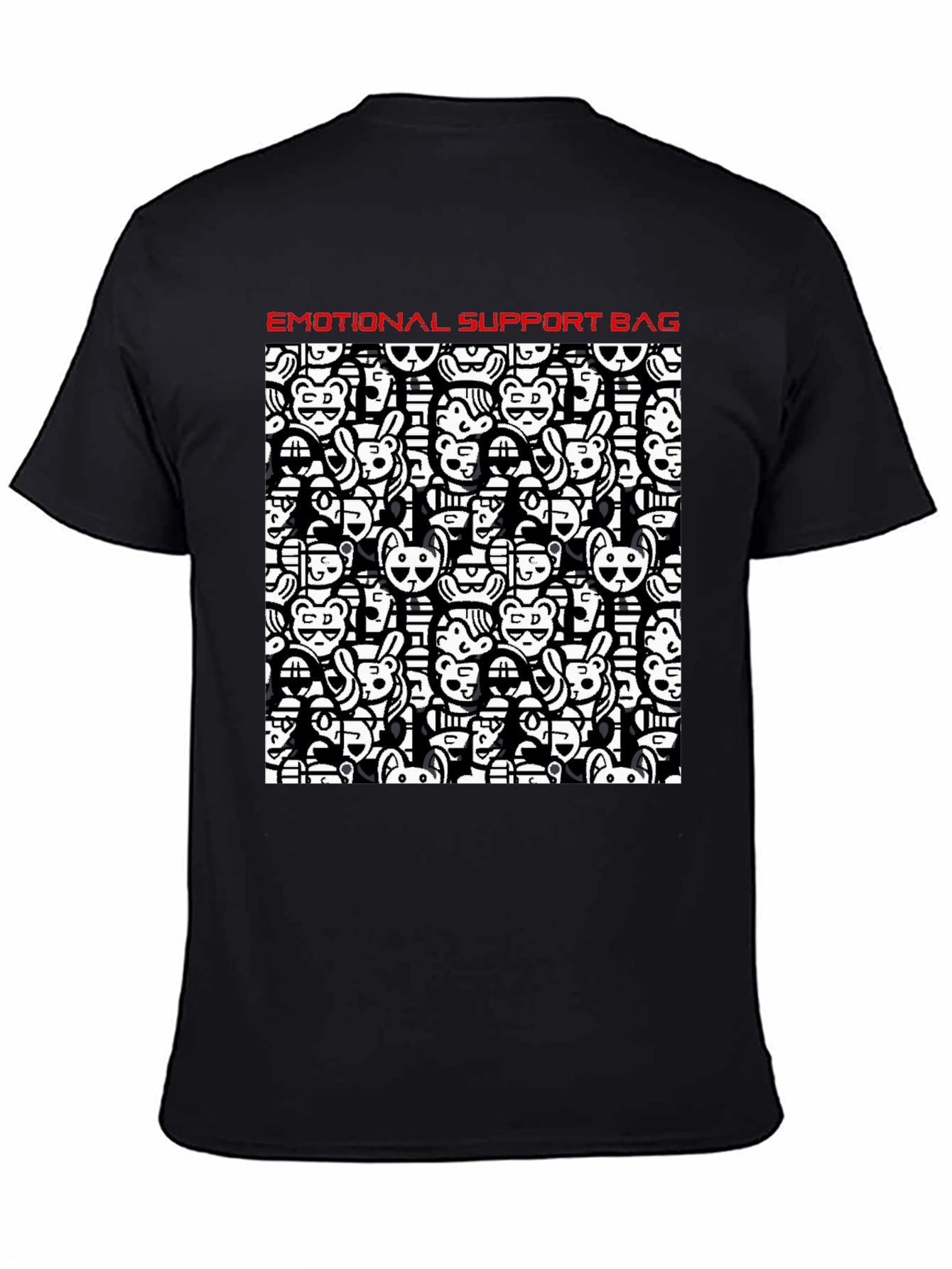 Emotional Support Black Cotton Graphic T-Shirt