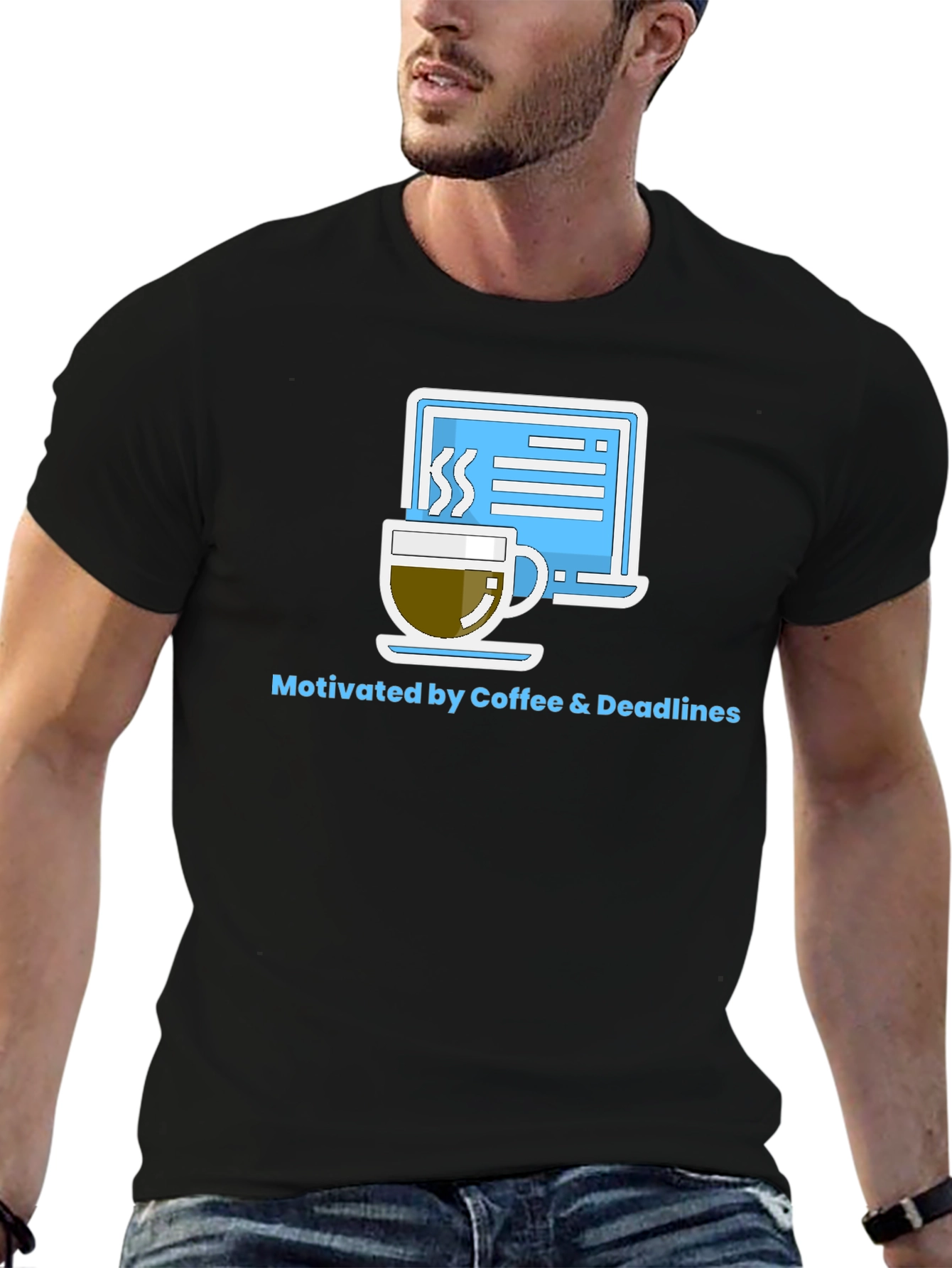 Coffee & Deadlines Graphic Tee - Motivated Designer Shirt