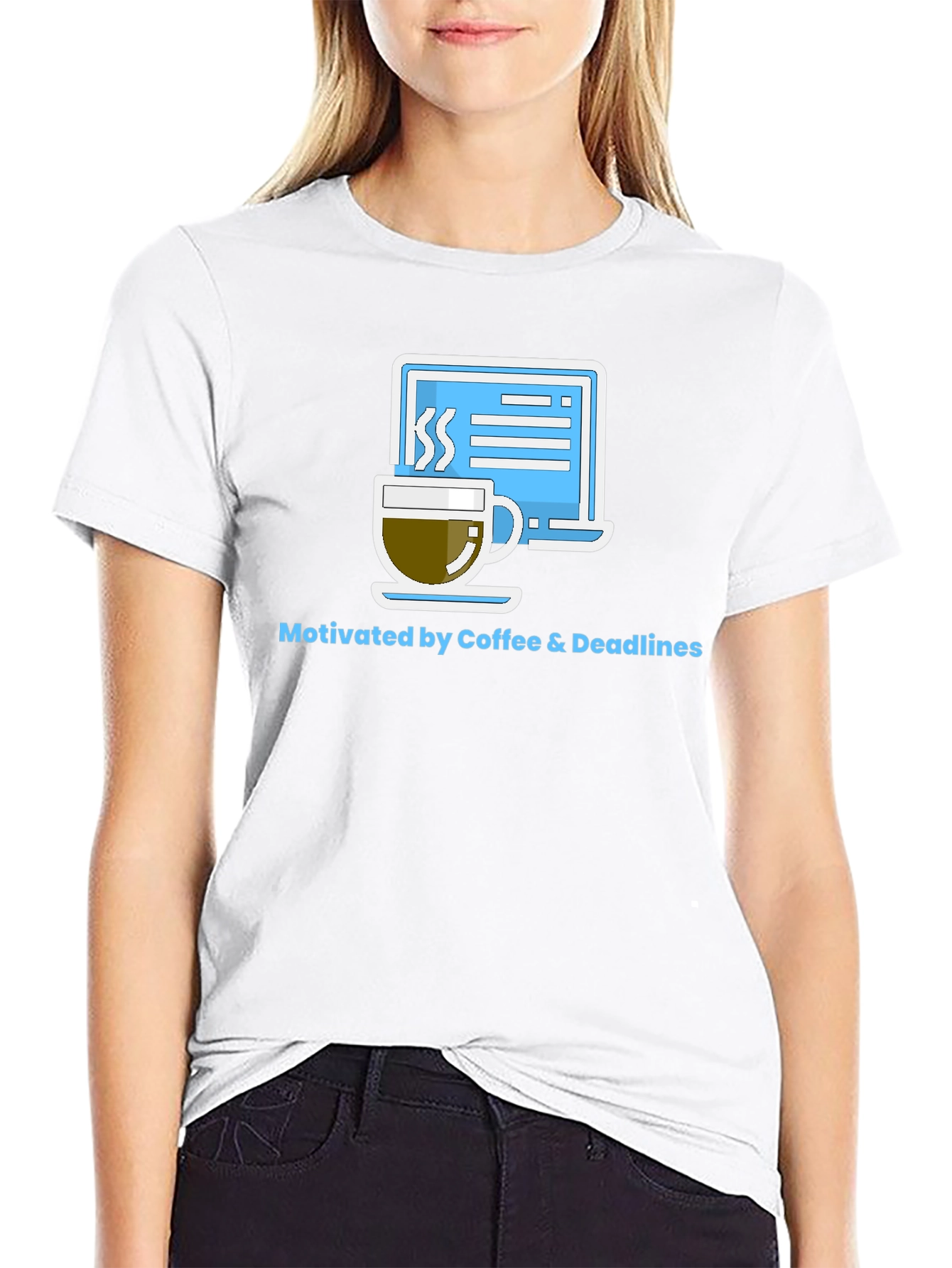 Coffee & Deadlines Graphic Tee - Motivated Designer Shirt