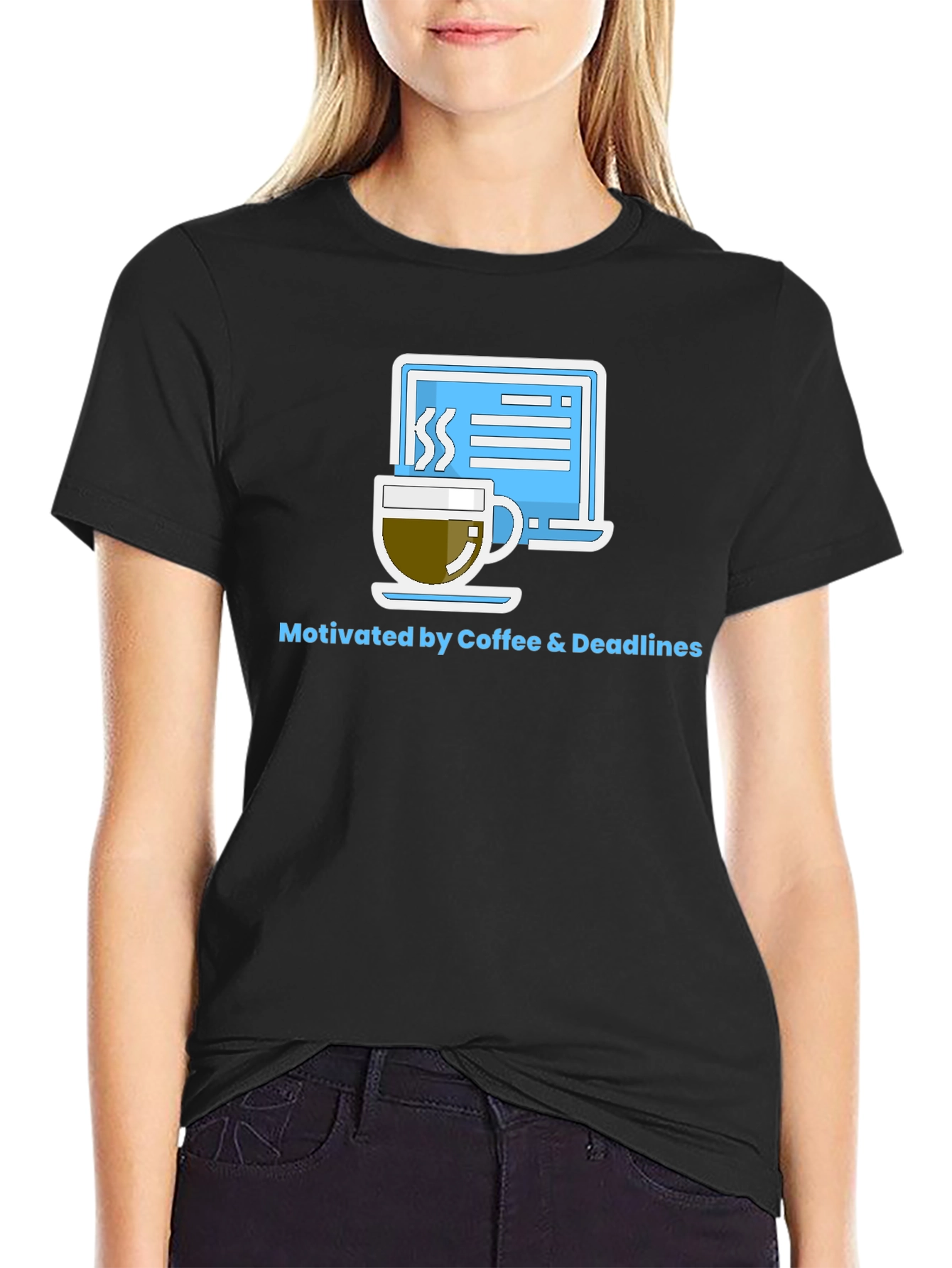 Coffee & Deadlines Graphic Tee - Motivated Designer Shirt