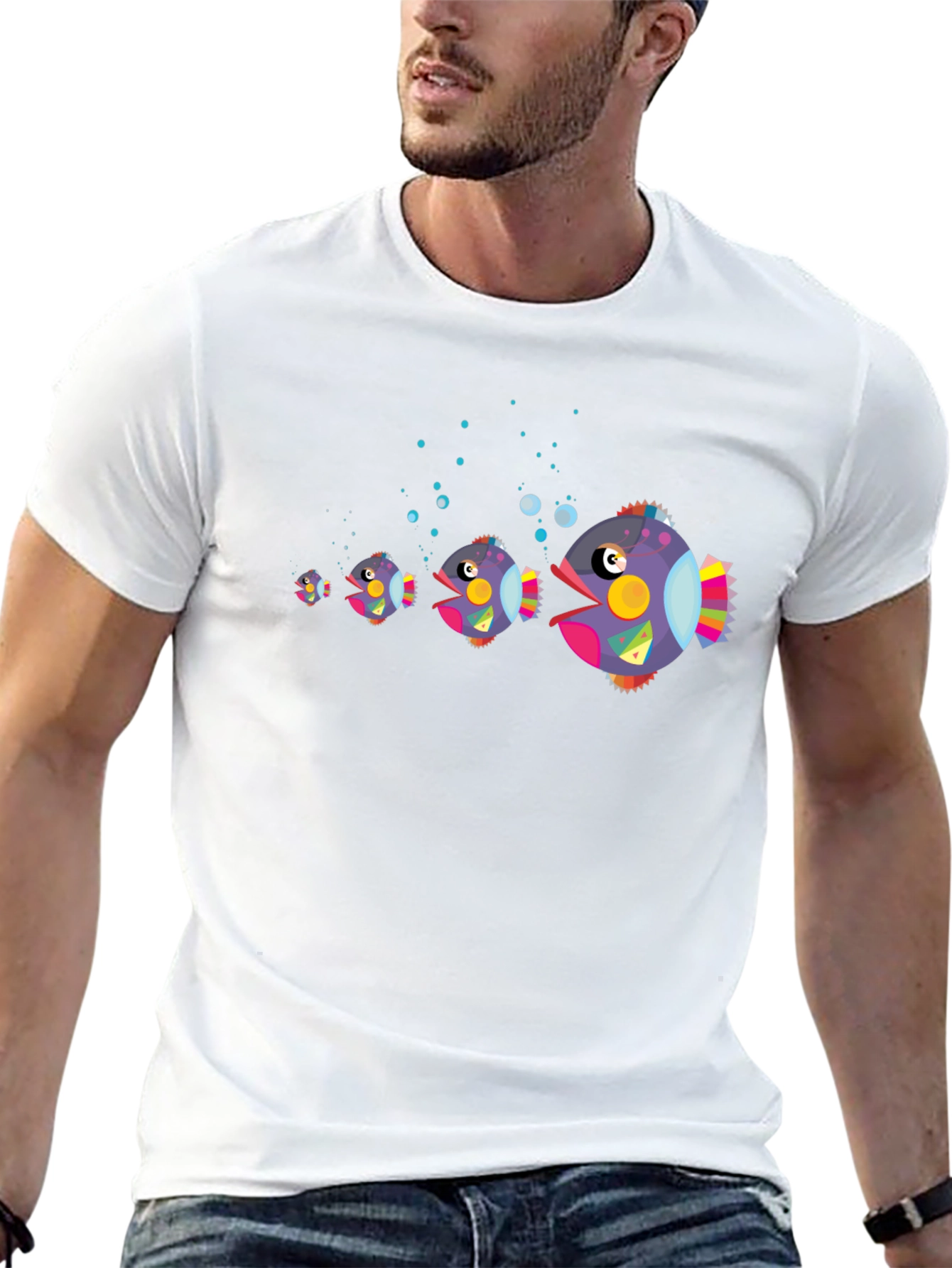 Fish Eat Fish Graphic Print Black T-Shirt