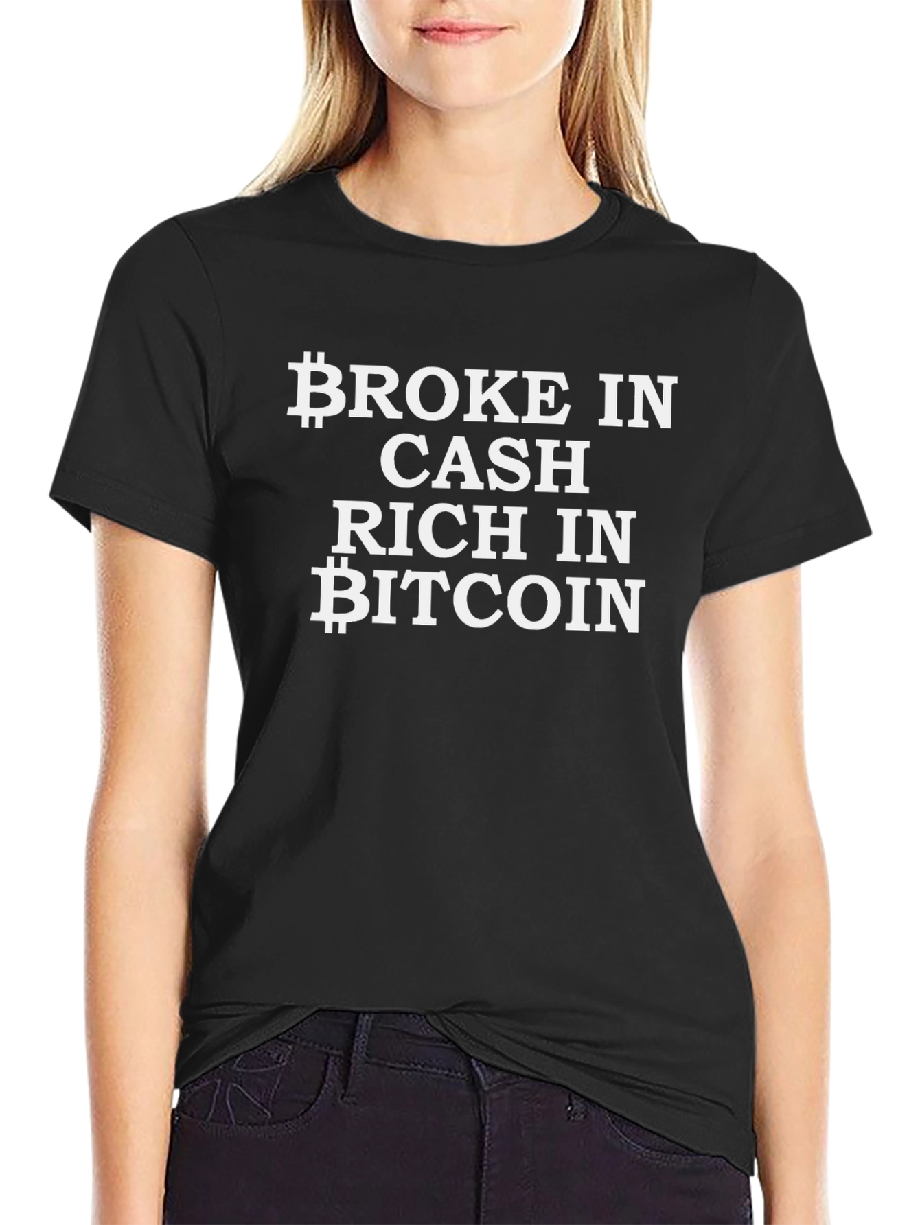 Broke In Cash Rich In Bitcoin Black T-Shirt