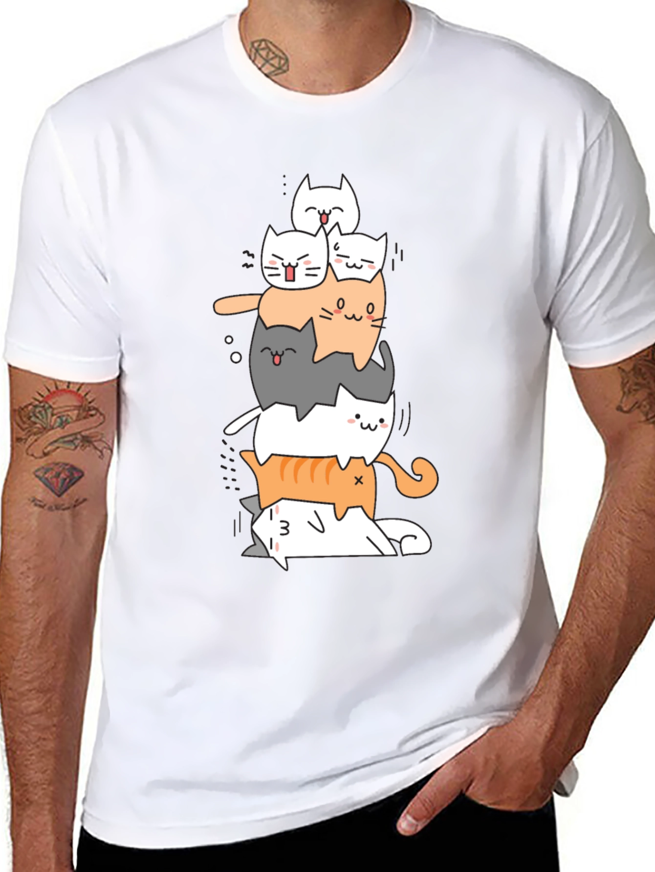 Stacked Cats Graphic Tee - Cool Cat Lover Shirt