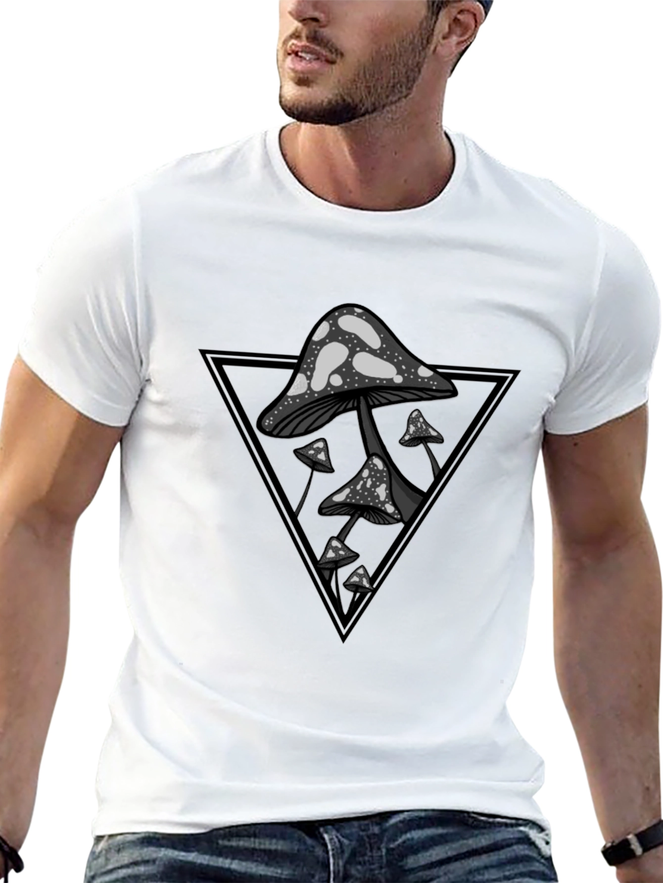 Mushroom Triangle Graphic Tee - Black Cotton Blend