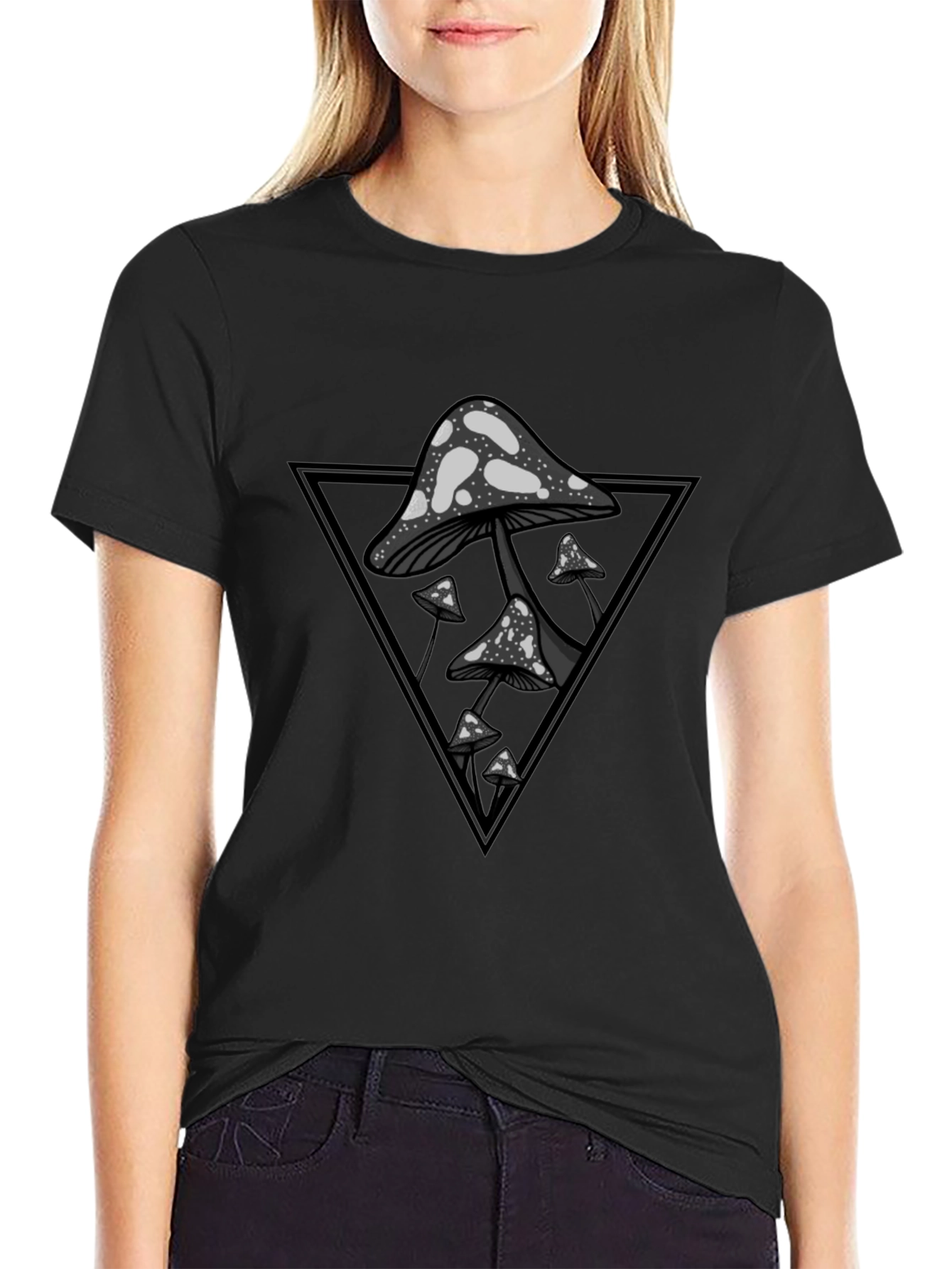 Mushroom Triangle Graphic Tee - Black Cotton Blend