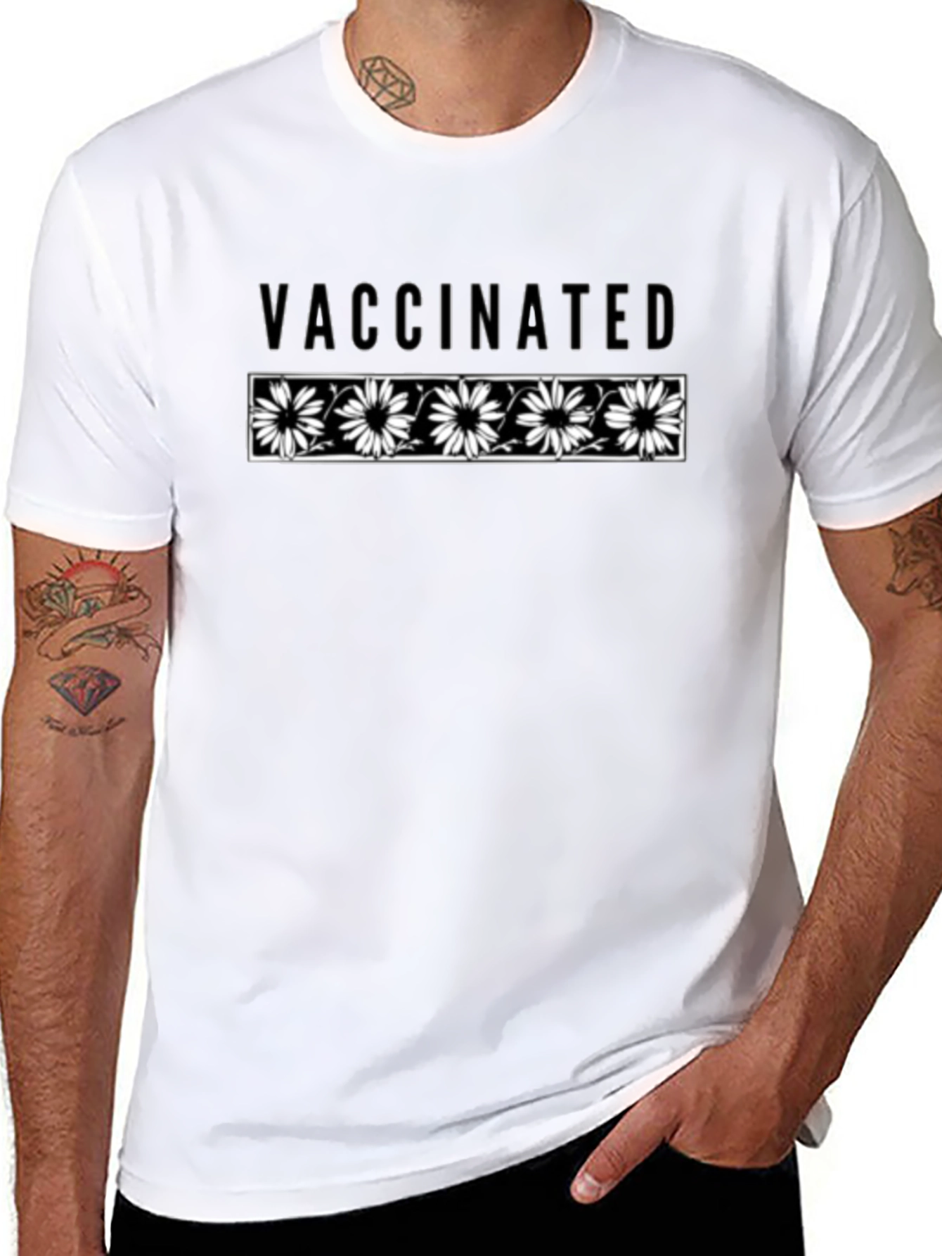 Vaccinated Floral Graphic Black T-Shirt