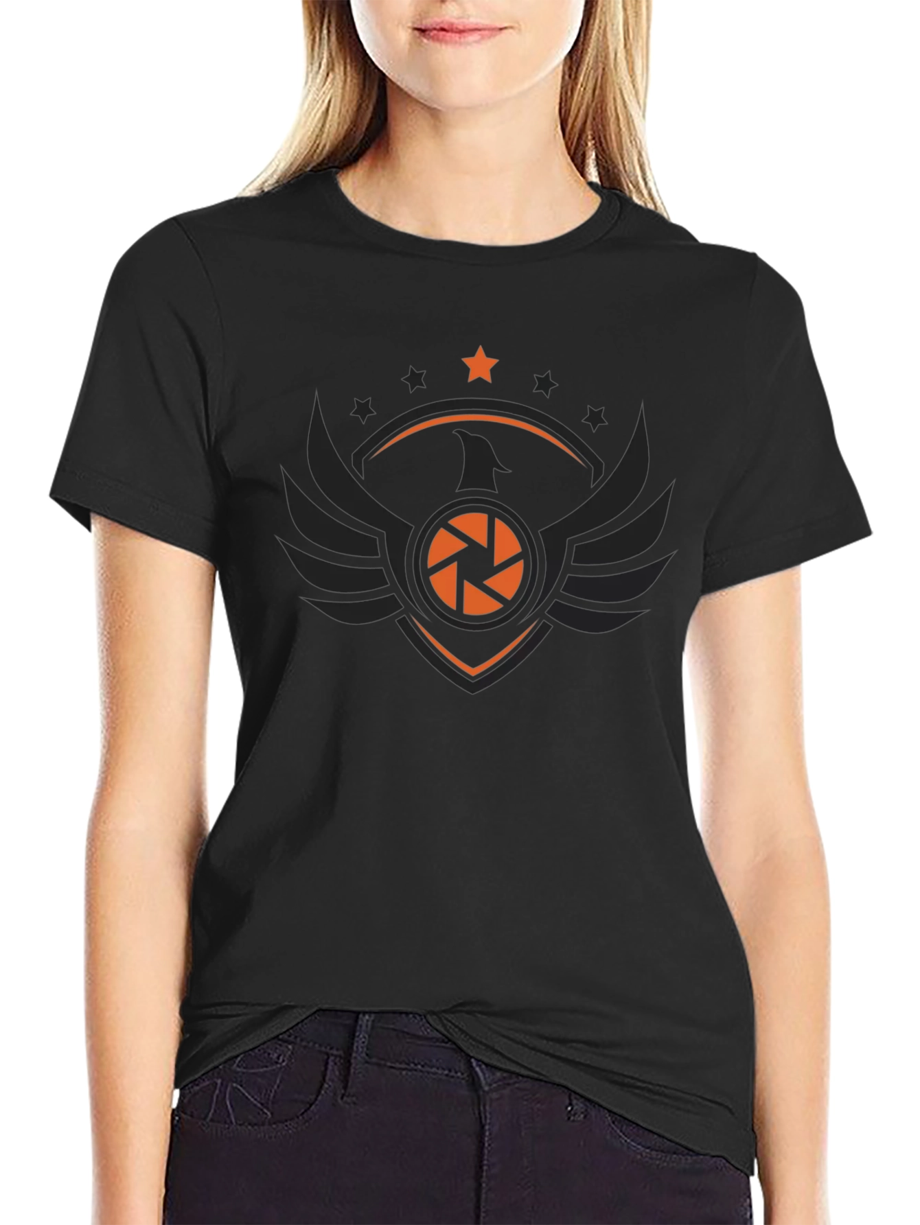Camera Lens Eagle Black T-Shirt
