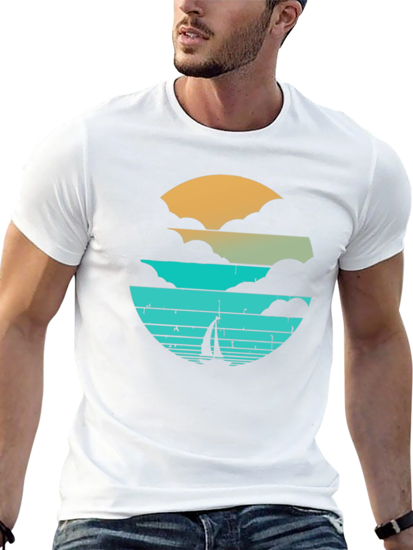Sunset Sailboat Graphic Tee - Black