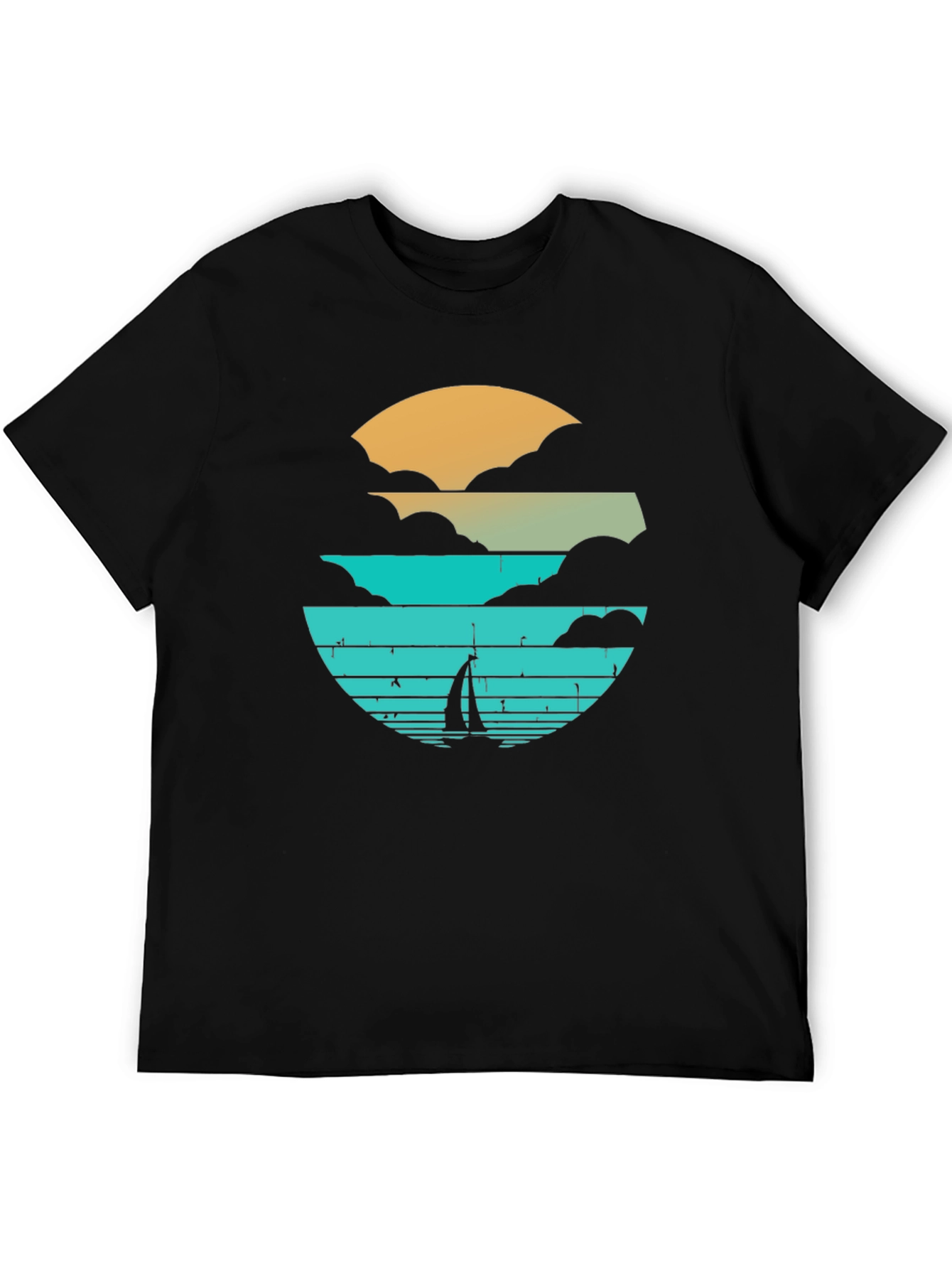 Sunset Sailboat Graphic Tee - Black