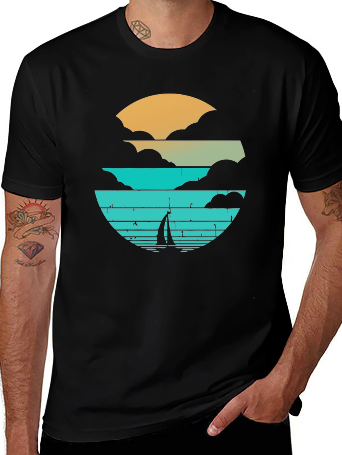 Sunset Sailboat Graphic Tee - Black