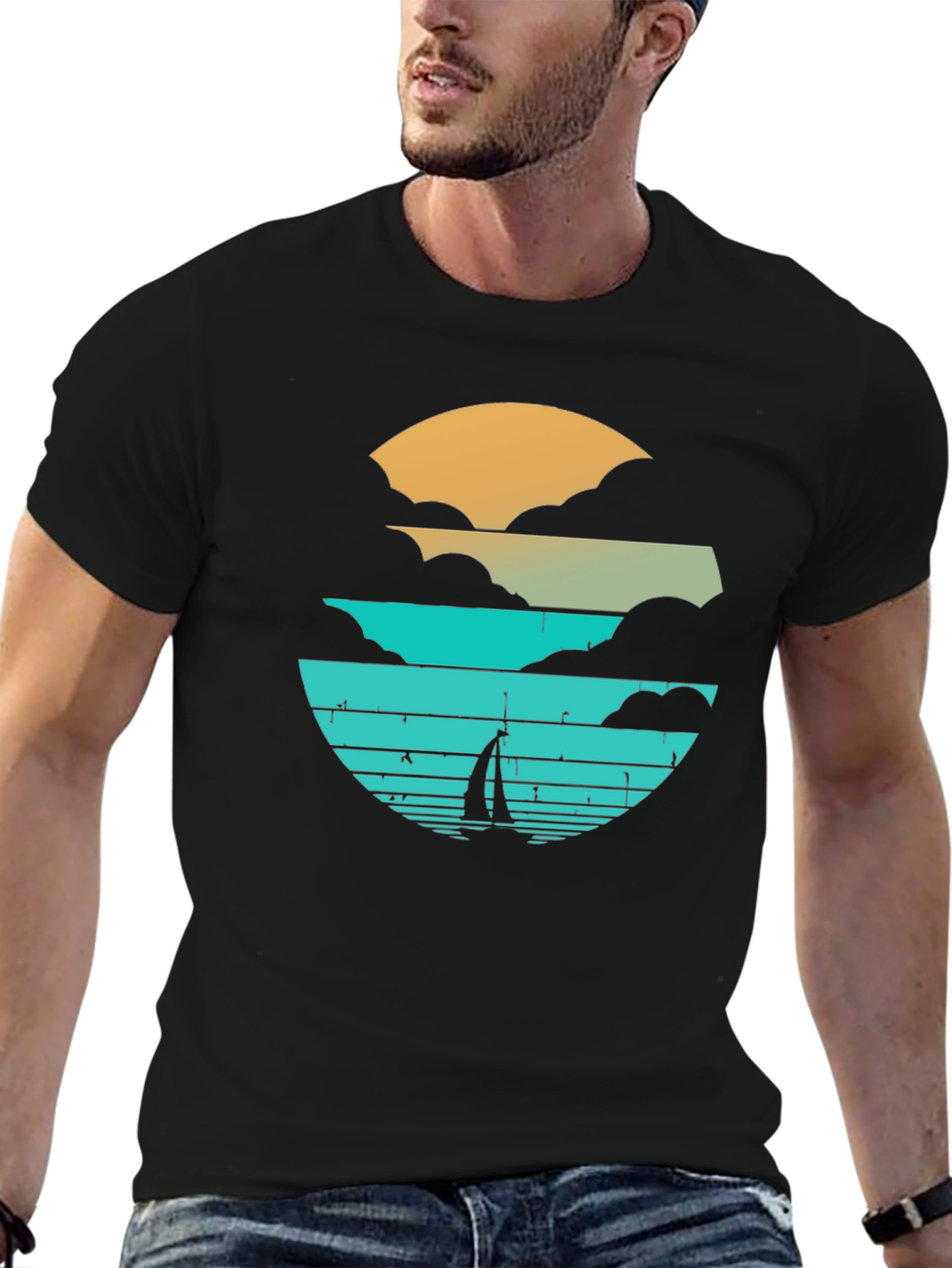Sunset Sailboat Graphic Tee - Black