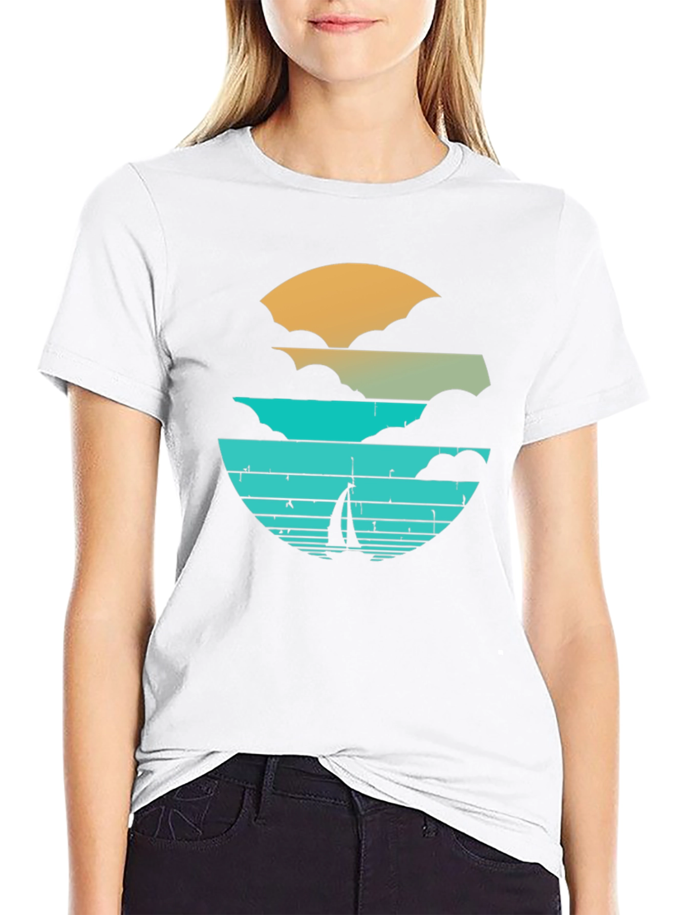 Sunset Sailboat Graphic Tee - Black