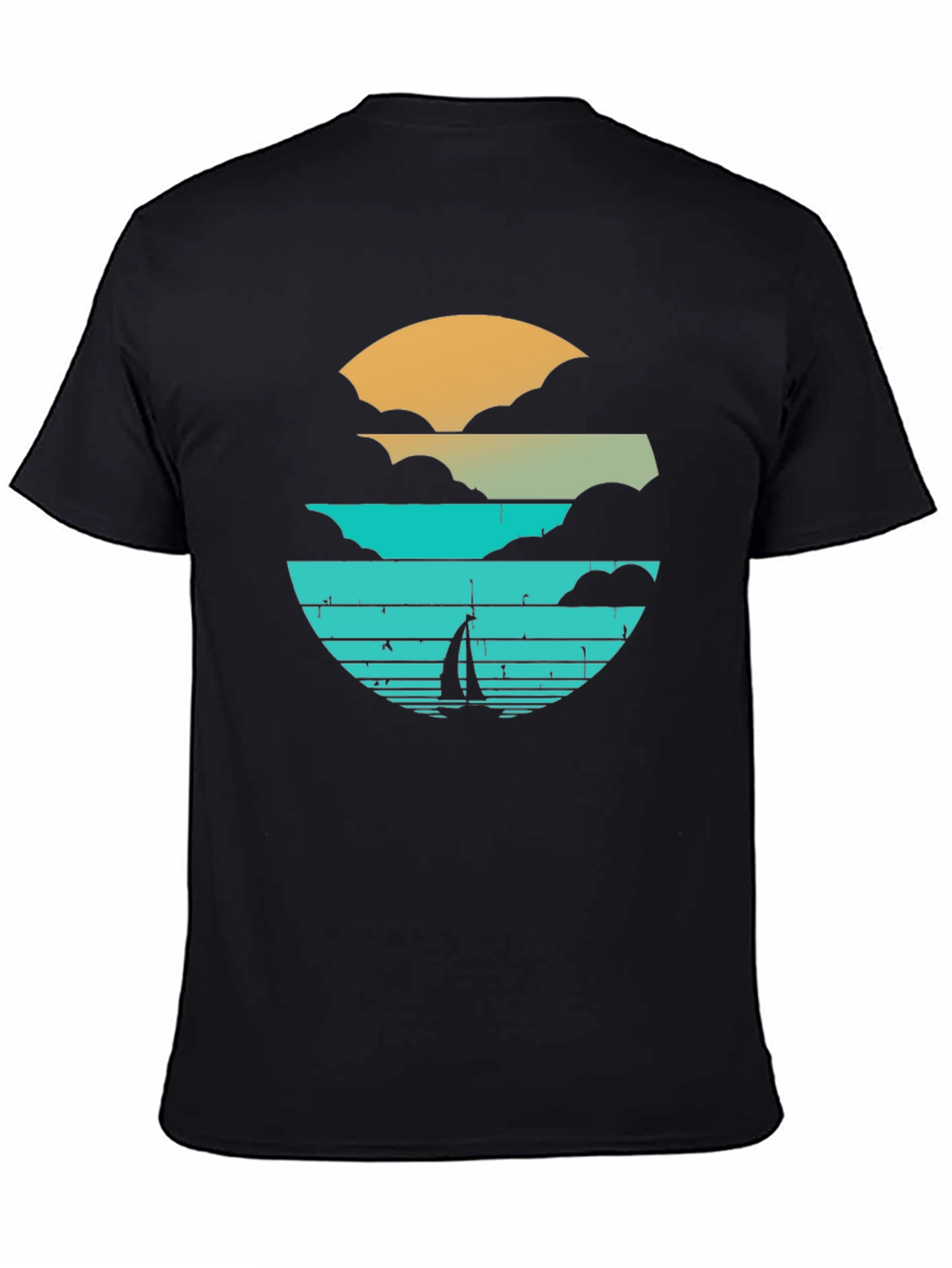 Sunset Sailboat Graphic Tee - Black