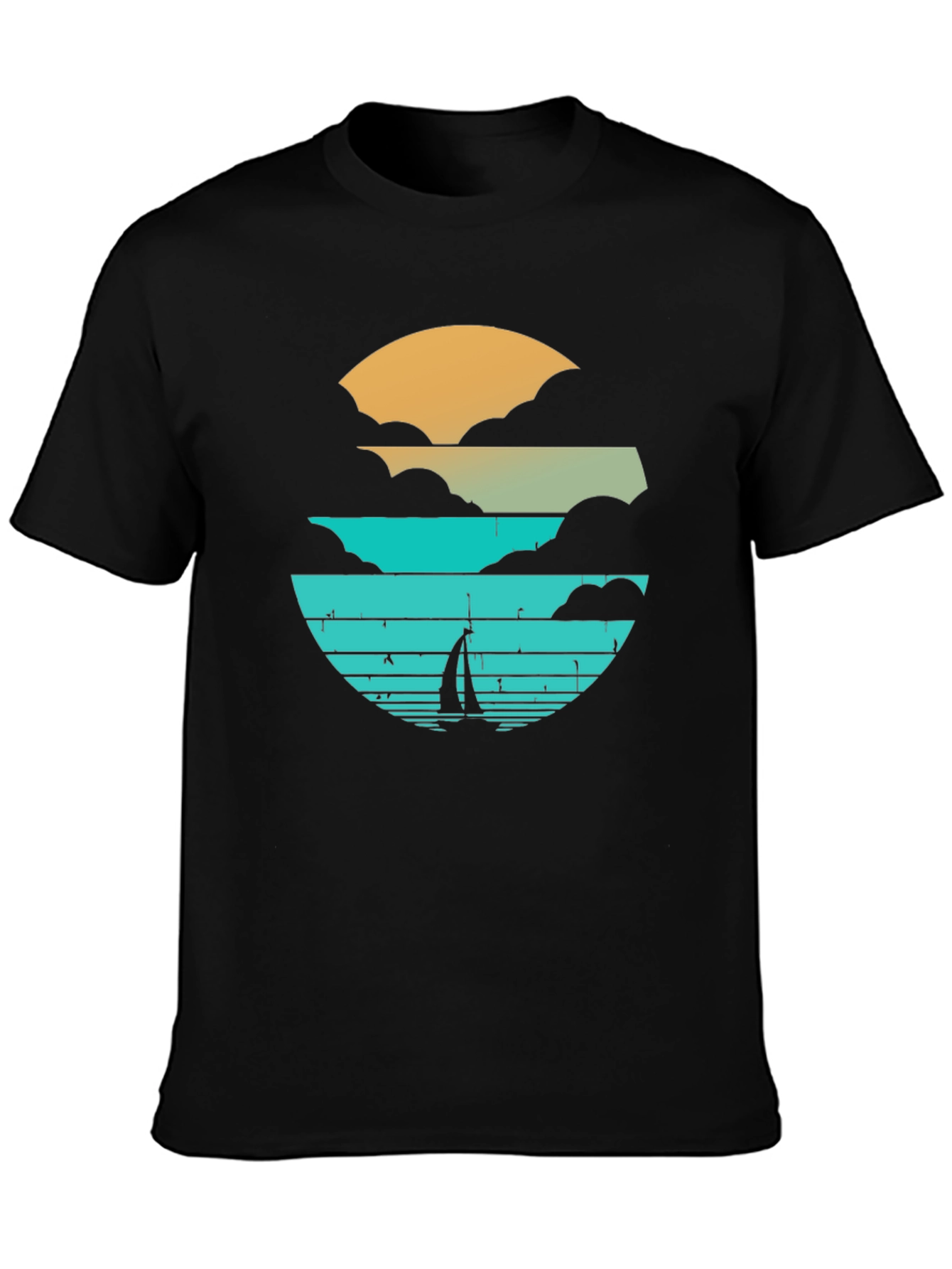 Sunset Sailboat Graphic Tee - Black