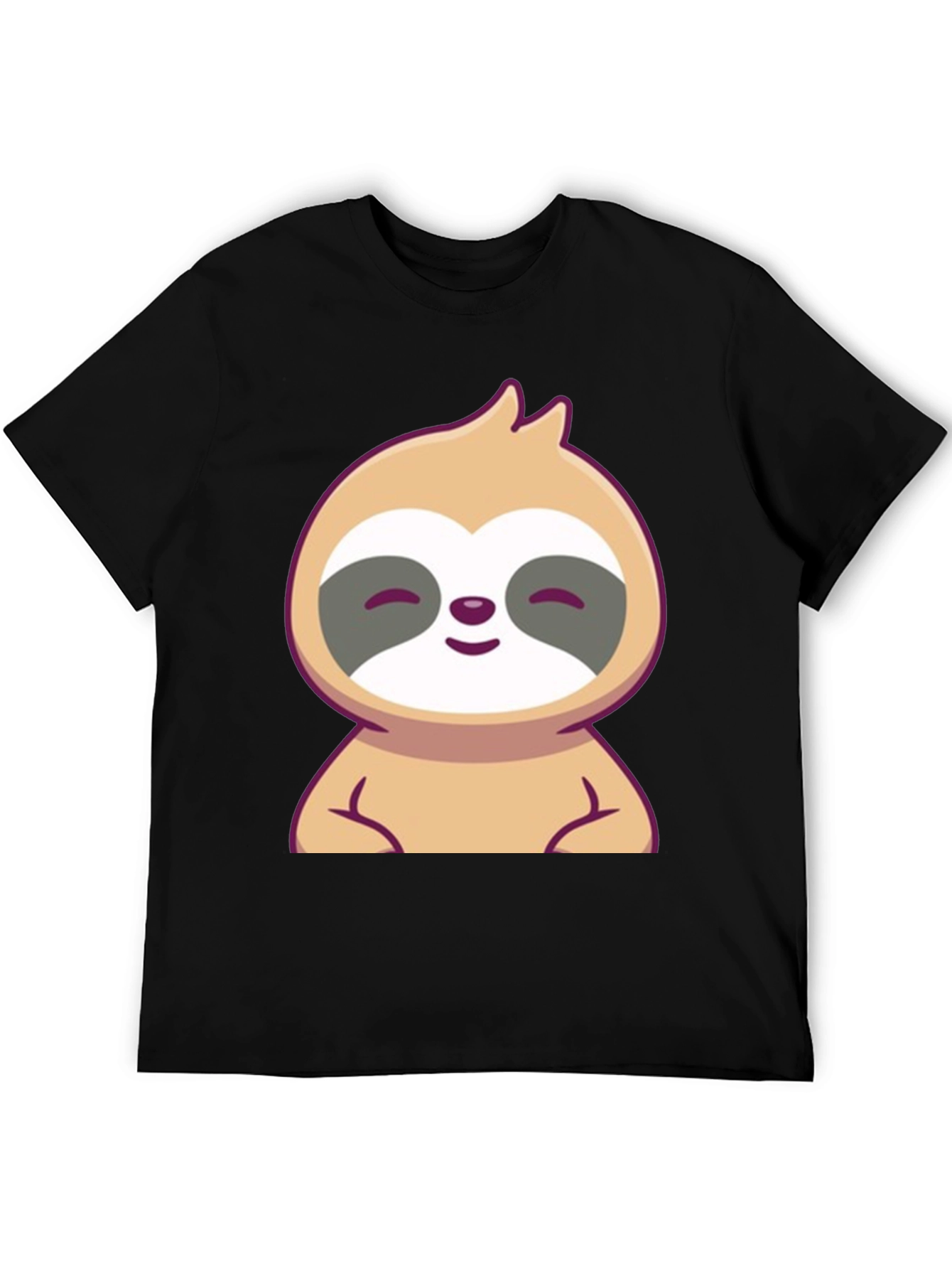 Cute Sloth Graphic Tee - Black Cotton T-Shirt