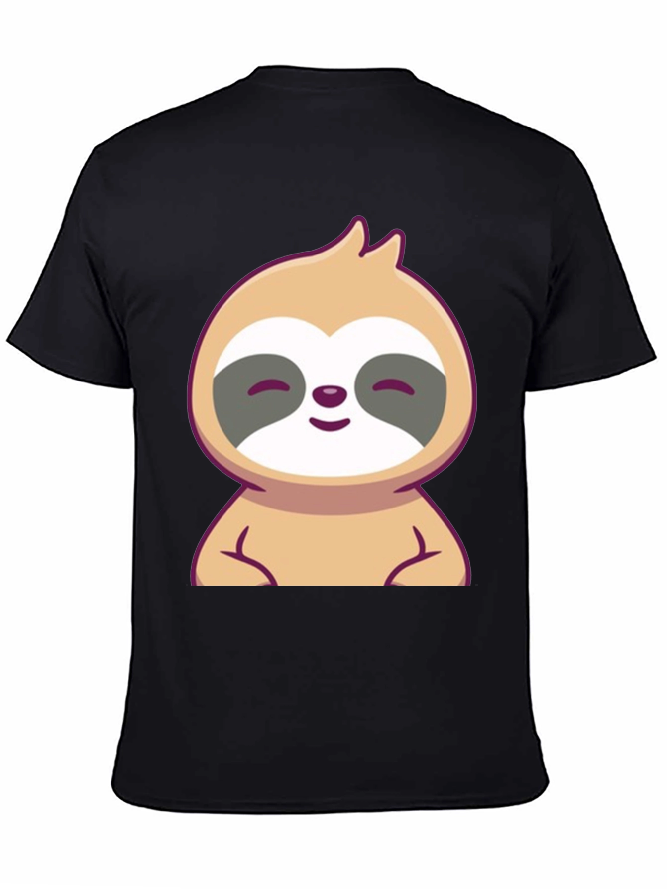 Cute Sloth Graphic Tee - Black Cotton T-Shirt