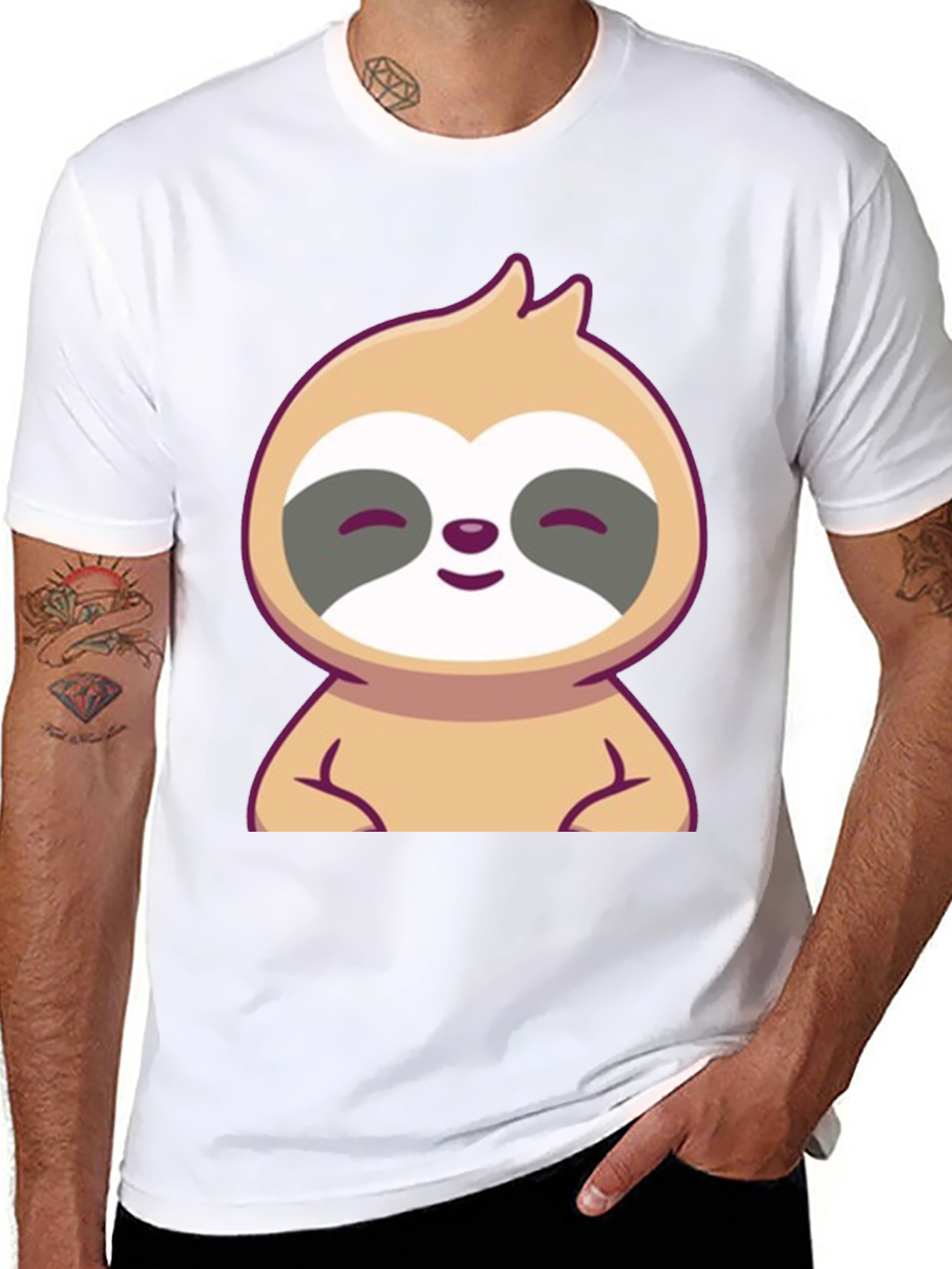 Cute Sloth Graphic Tee - Black Cotton T-Shirt