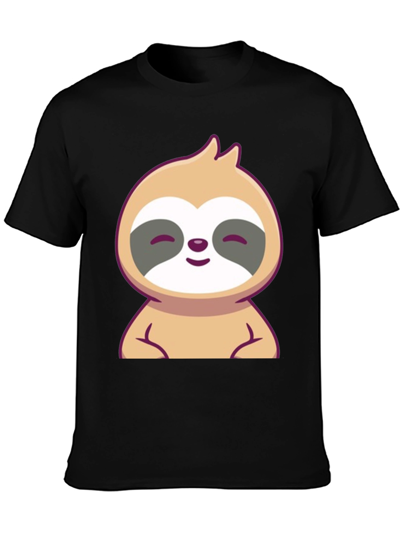 Cute Sloth Graphic Tee - Black Cotton T-Shirt