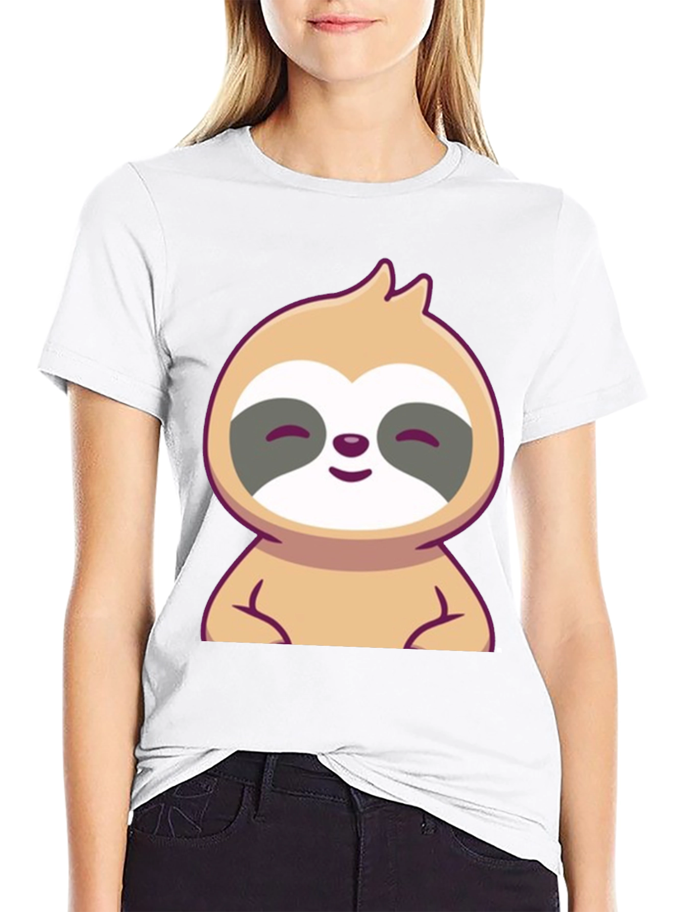 Cute Sloth Graphic Tee - Black Cotton T-Shirt