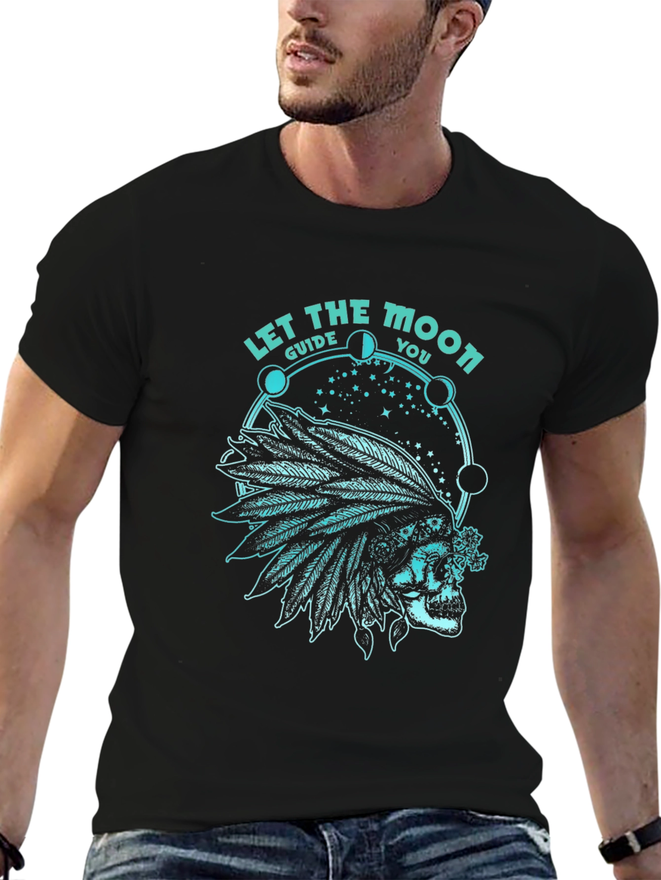 Skull and Moon Phases Graphic T-Shirt