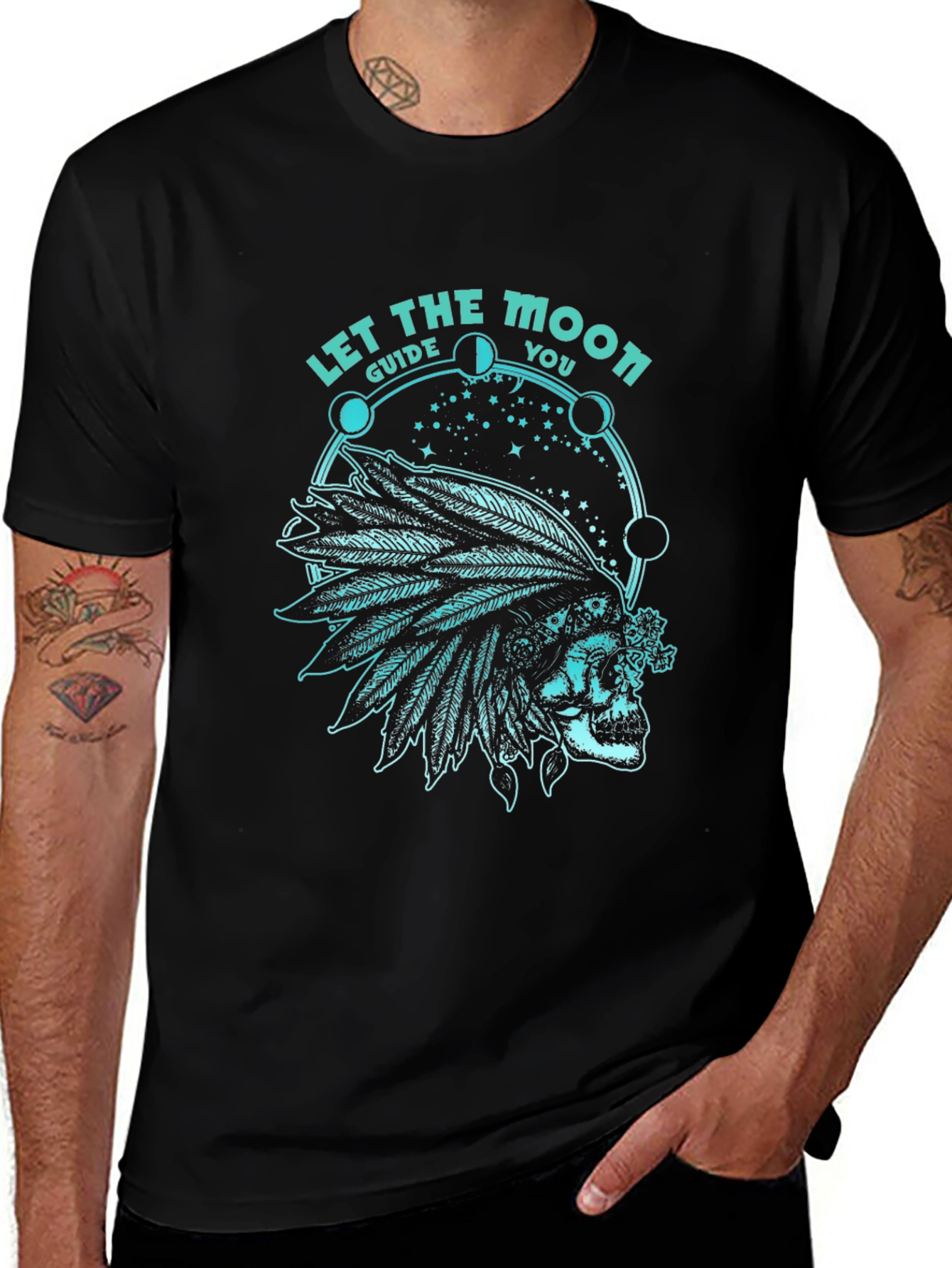 Skull and Moon Phases Graphic T-Shirt