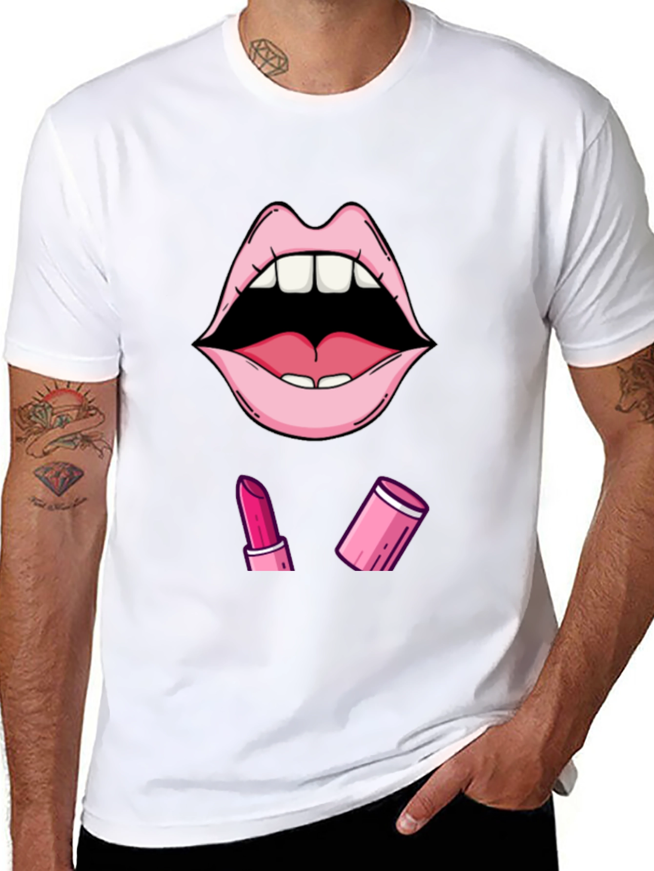 Lips & Lipstick Graphic Tee - Stylish Black T-Shirt