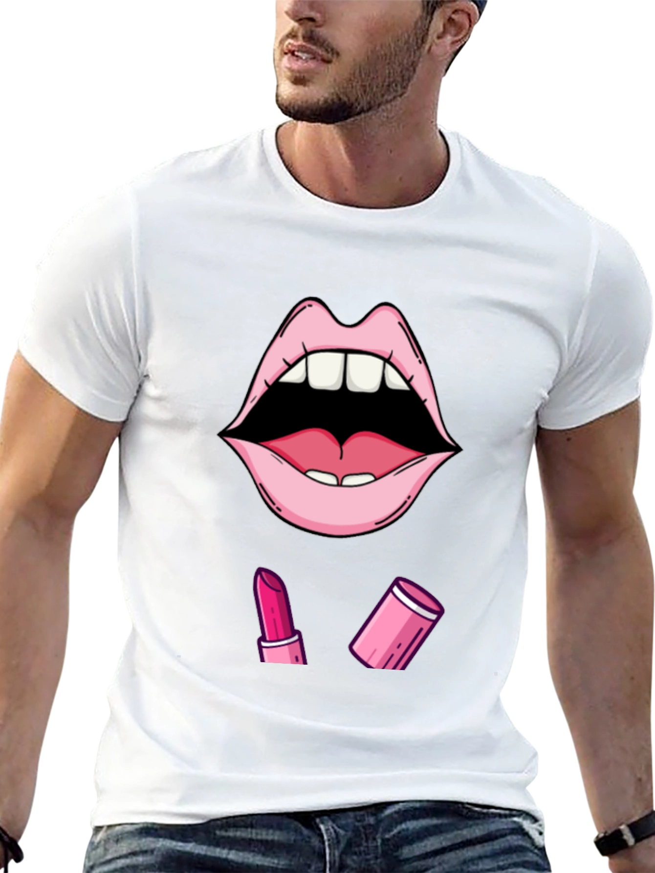 Lips & Lipstick Graphic Tee - Stylish Black T-Shirt
