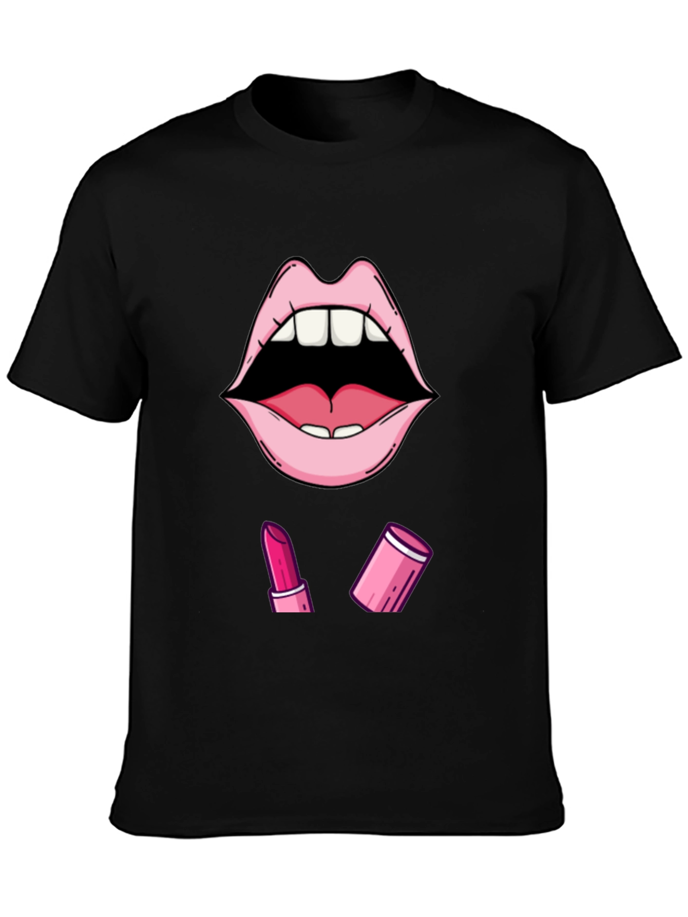 Lips & Lipstick Graphic Tee - Stylish Black T-Shirt