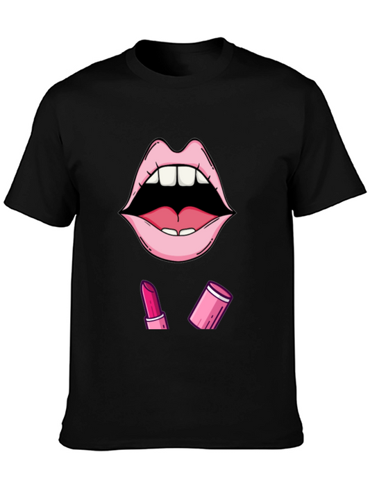 Lips & Lipstick Graphic Tee - Stylish Black T-Shirt