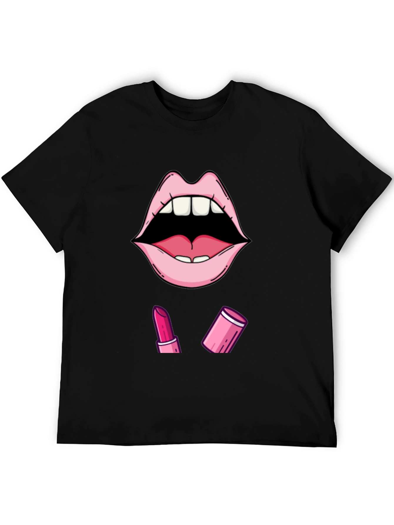 Lips & Lipstick Graphic Tee - Stylish Black T-Shirt
