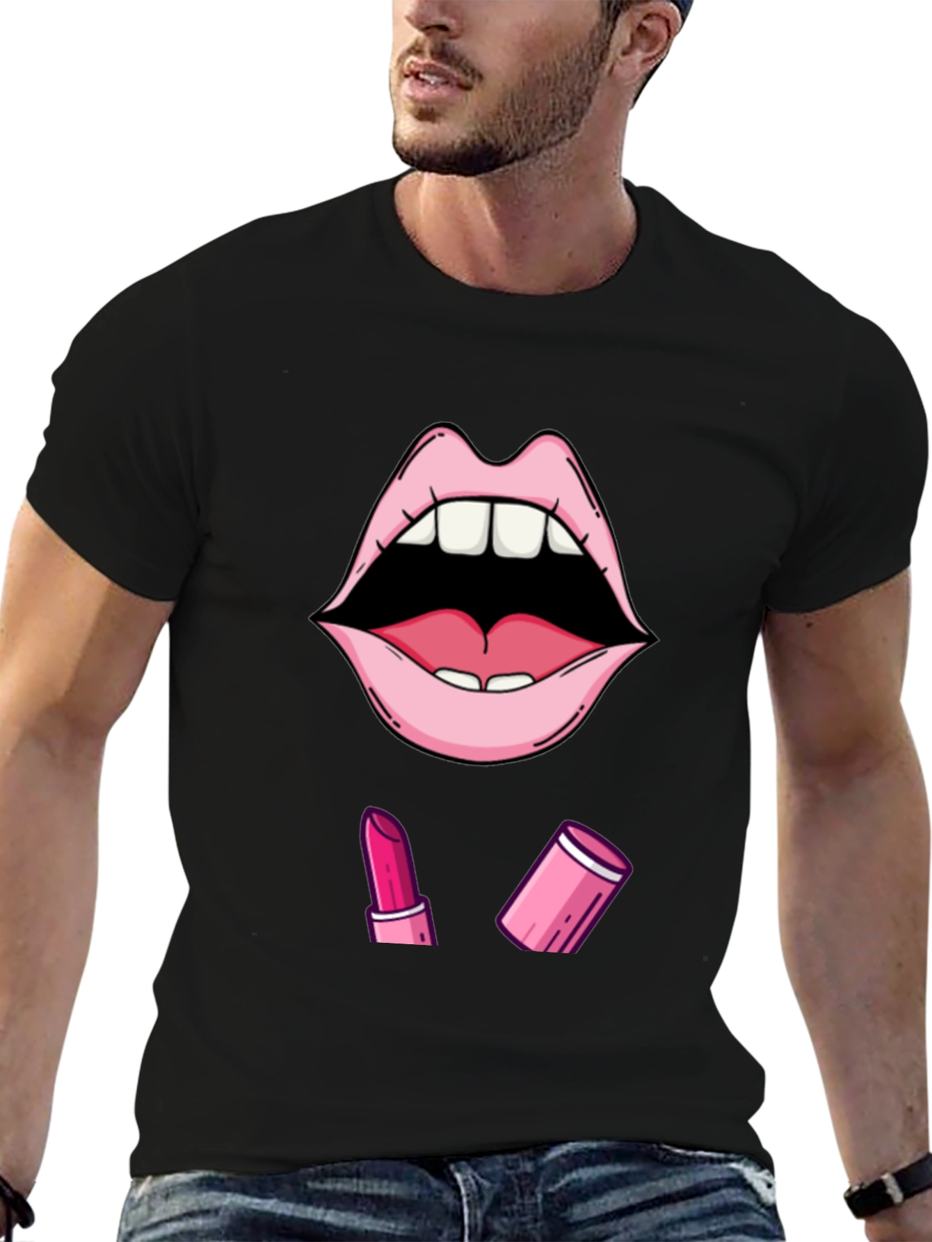 Lips & Lipstick Graphic Tee - Stylish Black T-Shirt