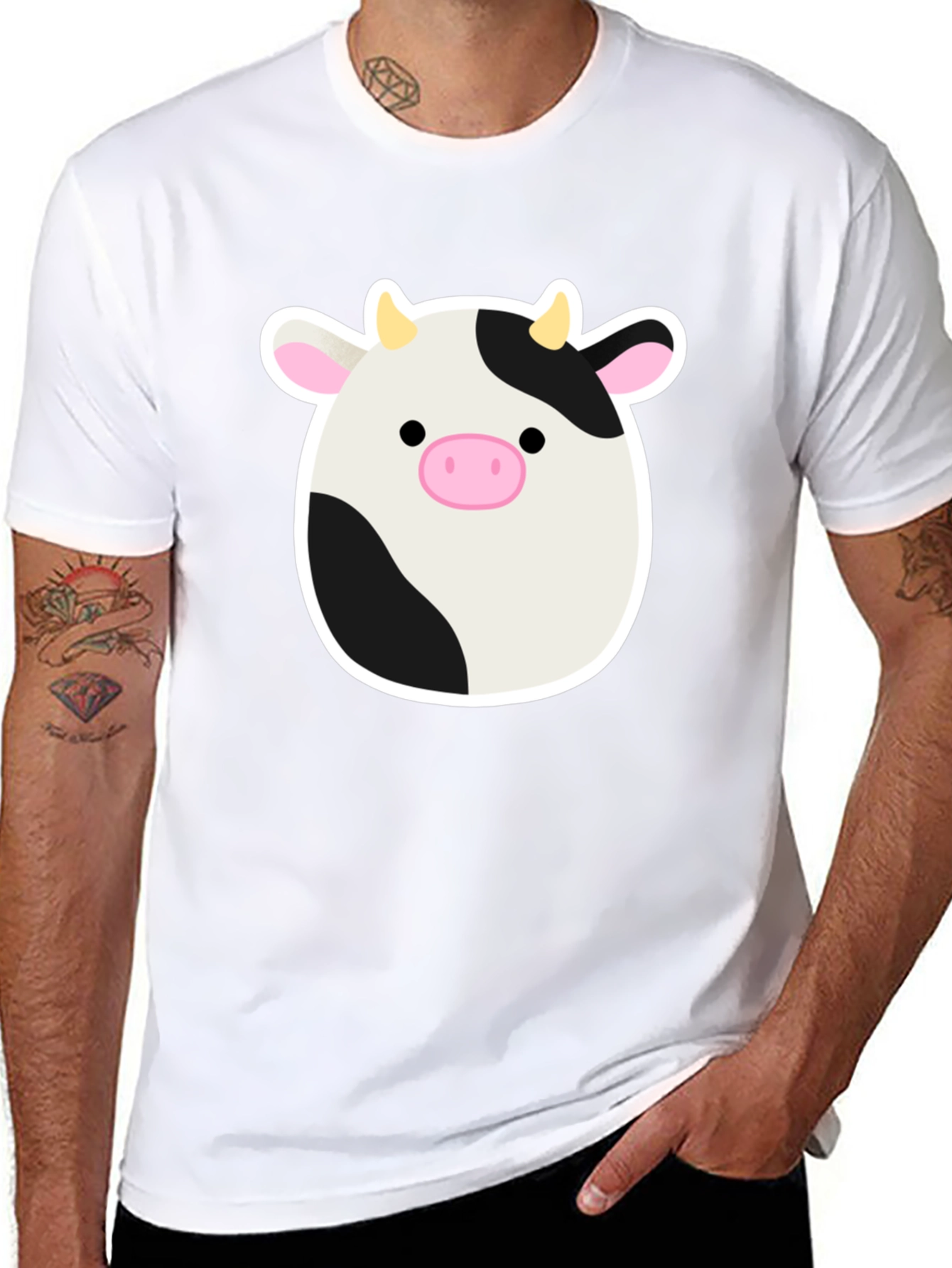 Cute Cartoon Cow Graphic Print Black T-Shirt