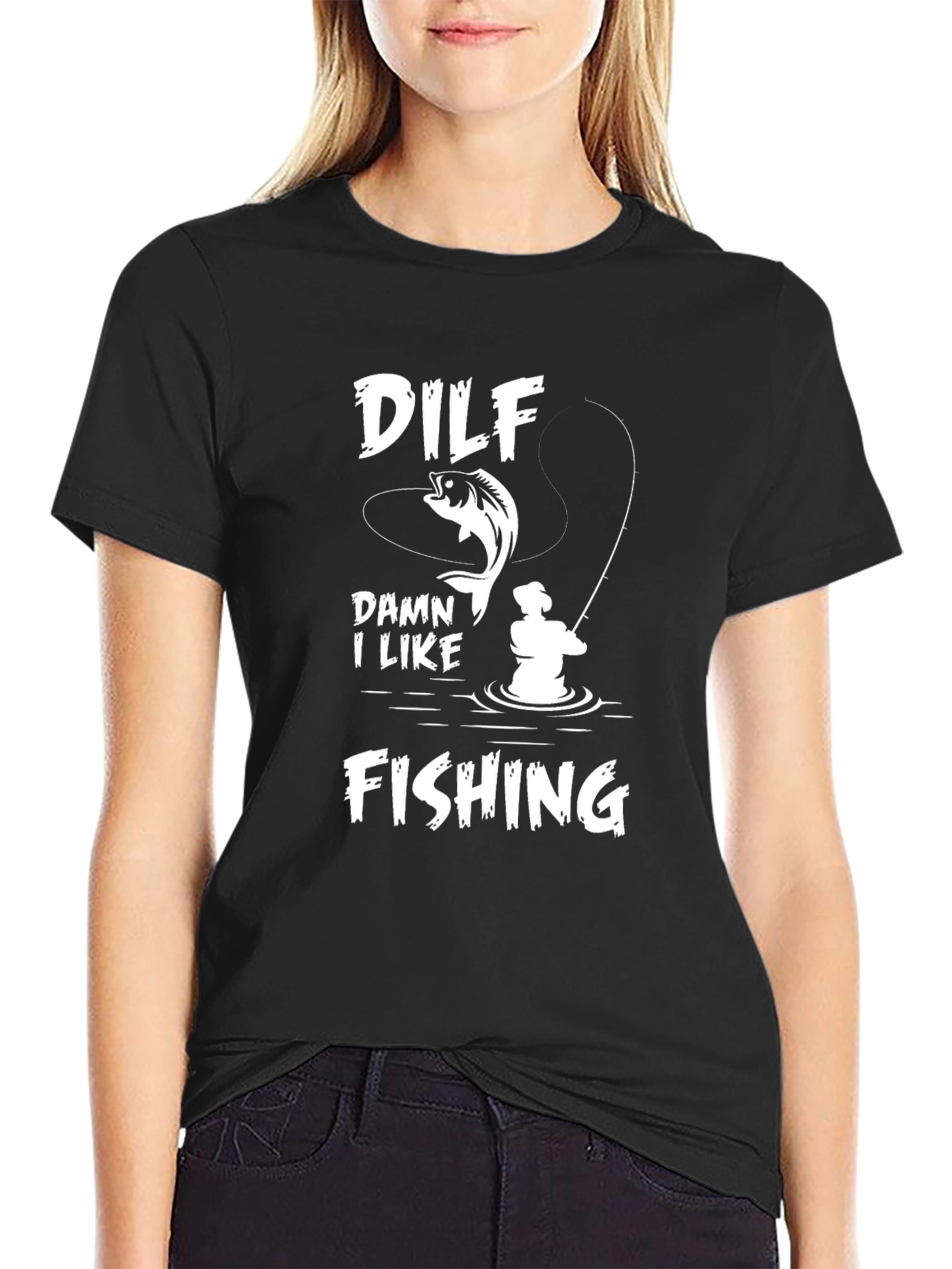 DILF Damn I Like Fishing Black T-Shirt