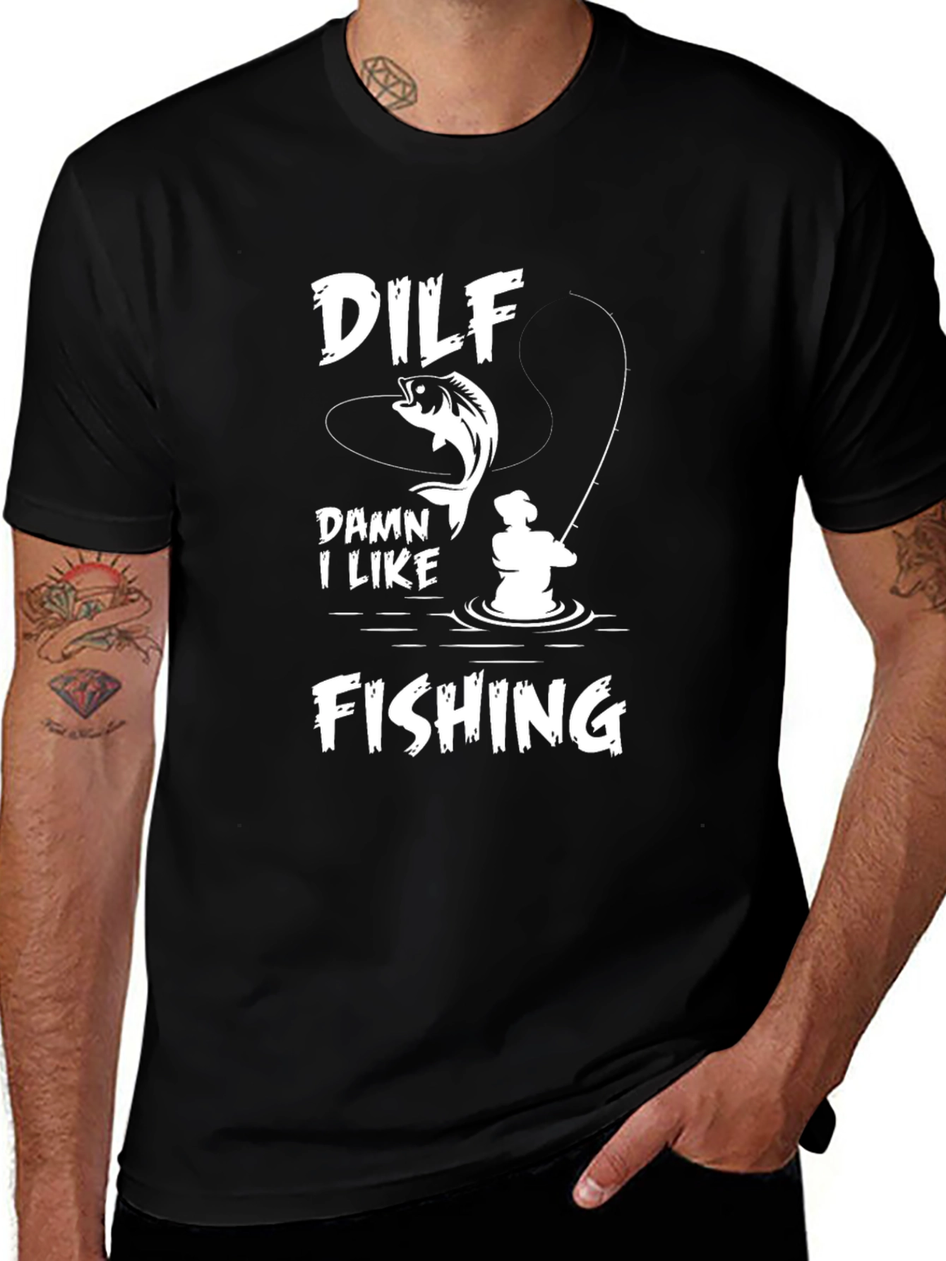 DILF Damn I Like Fishing Black T-Shirt